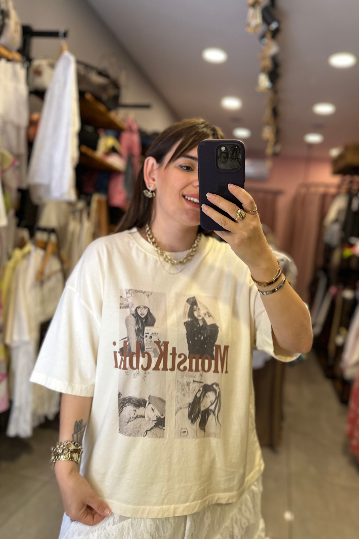 Monst Kcbki Baskılı Tişört - Bej