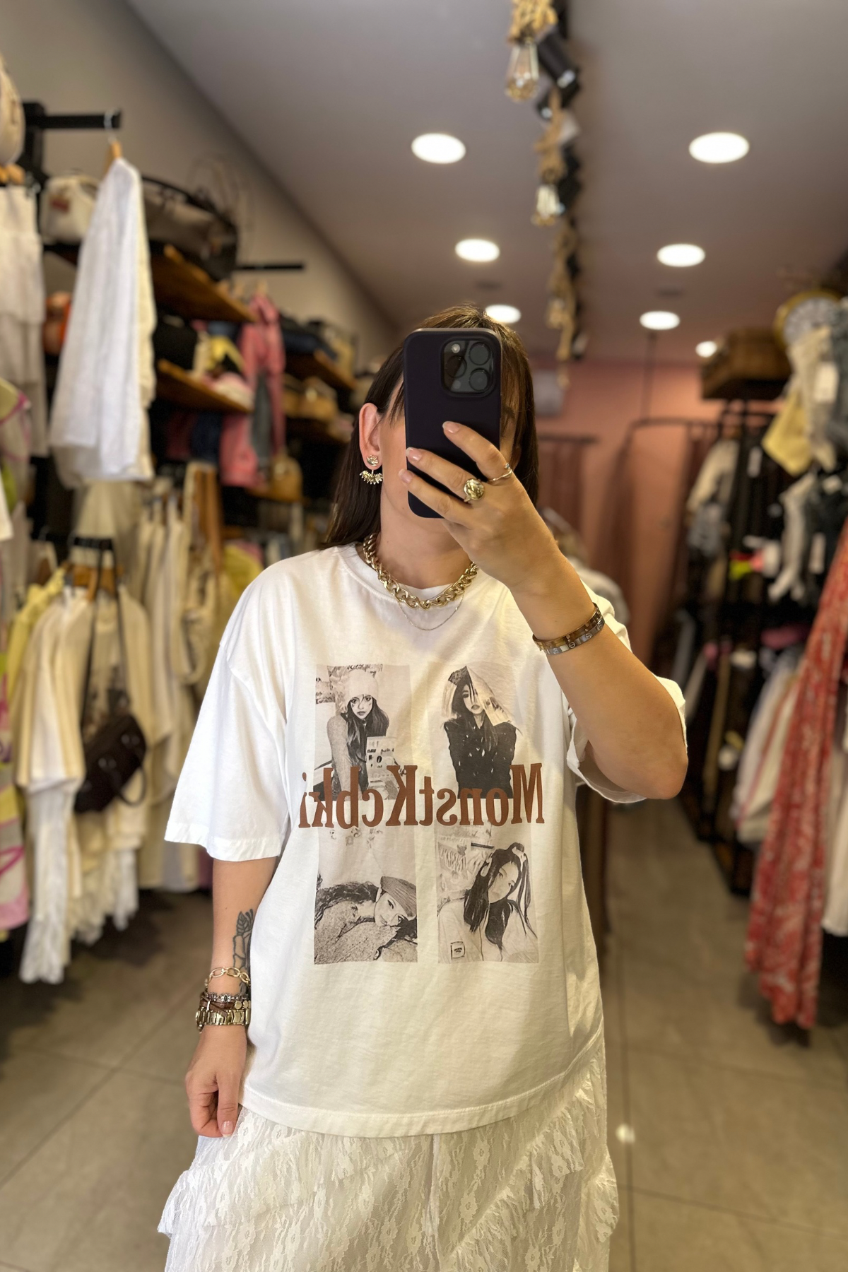 Monst Kcbki Baskılı Tişört - Krem