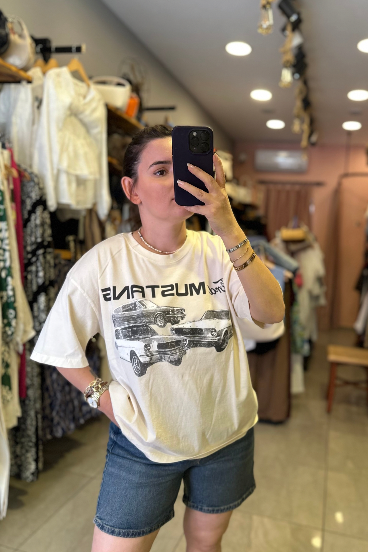 Mustang Baskı Tşört - Bej