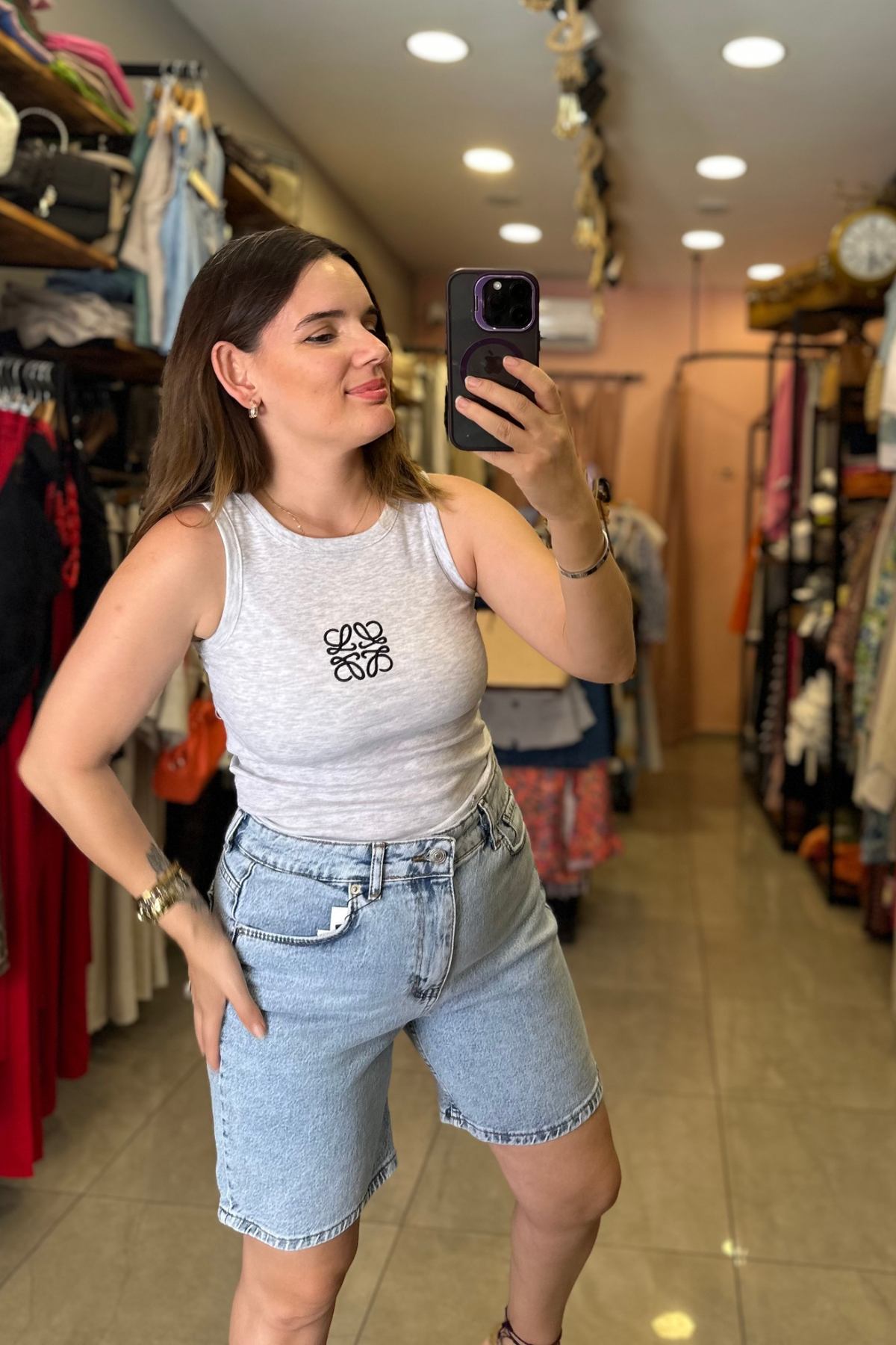 Nakış işlemeli Atlet / gri