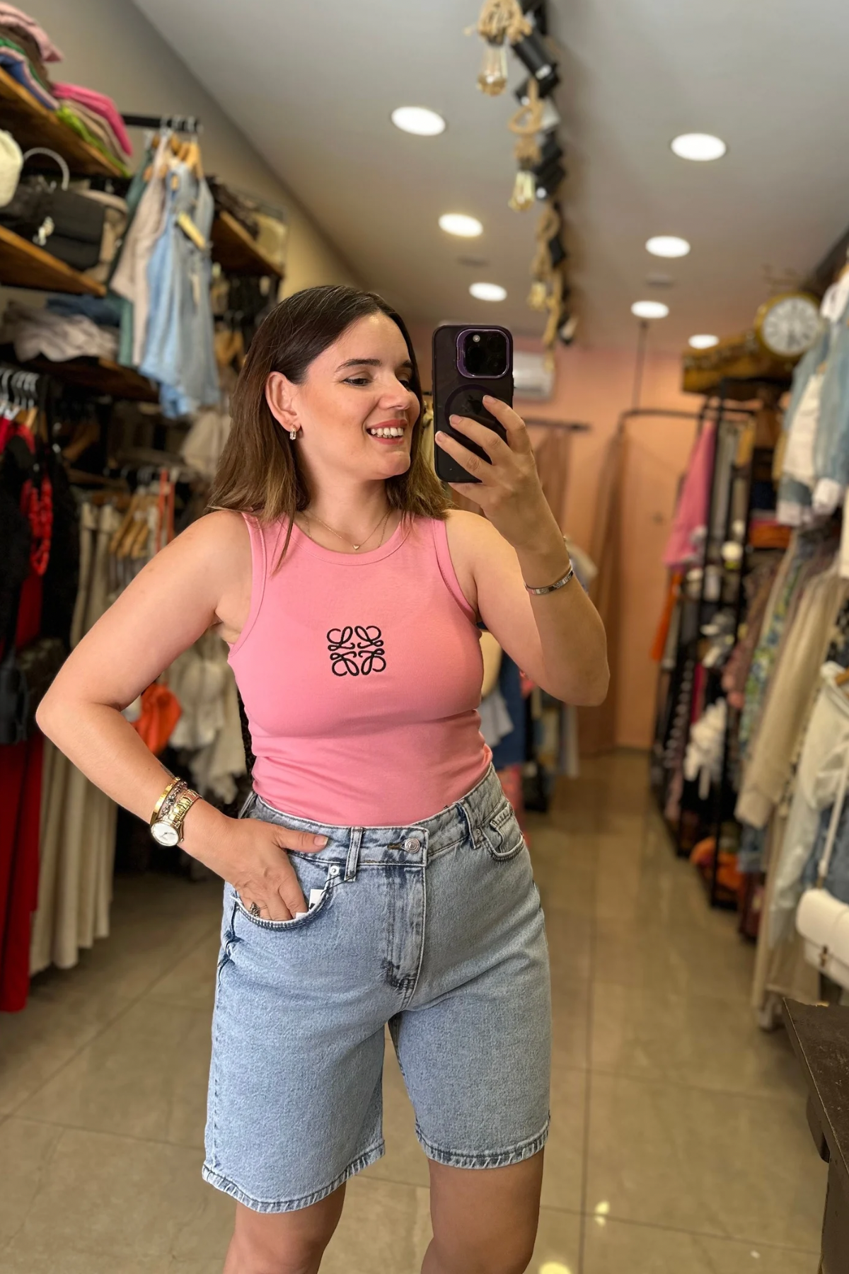 Nakış işlemeli Atlet / pembe