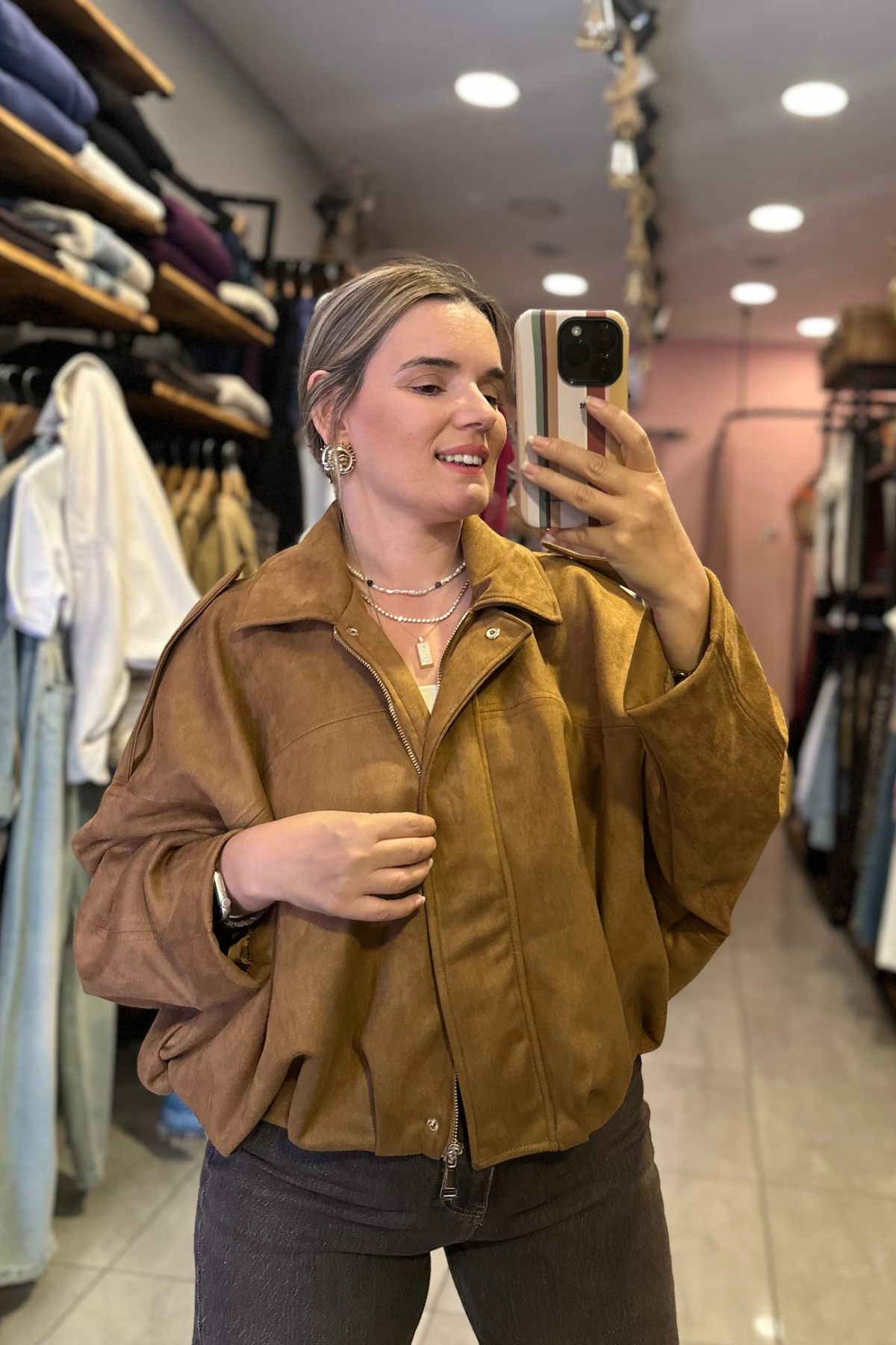 Nubuk Bommer Ceket - Taba