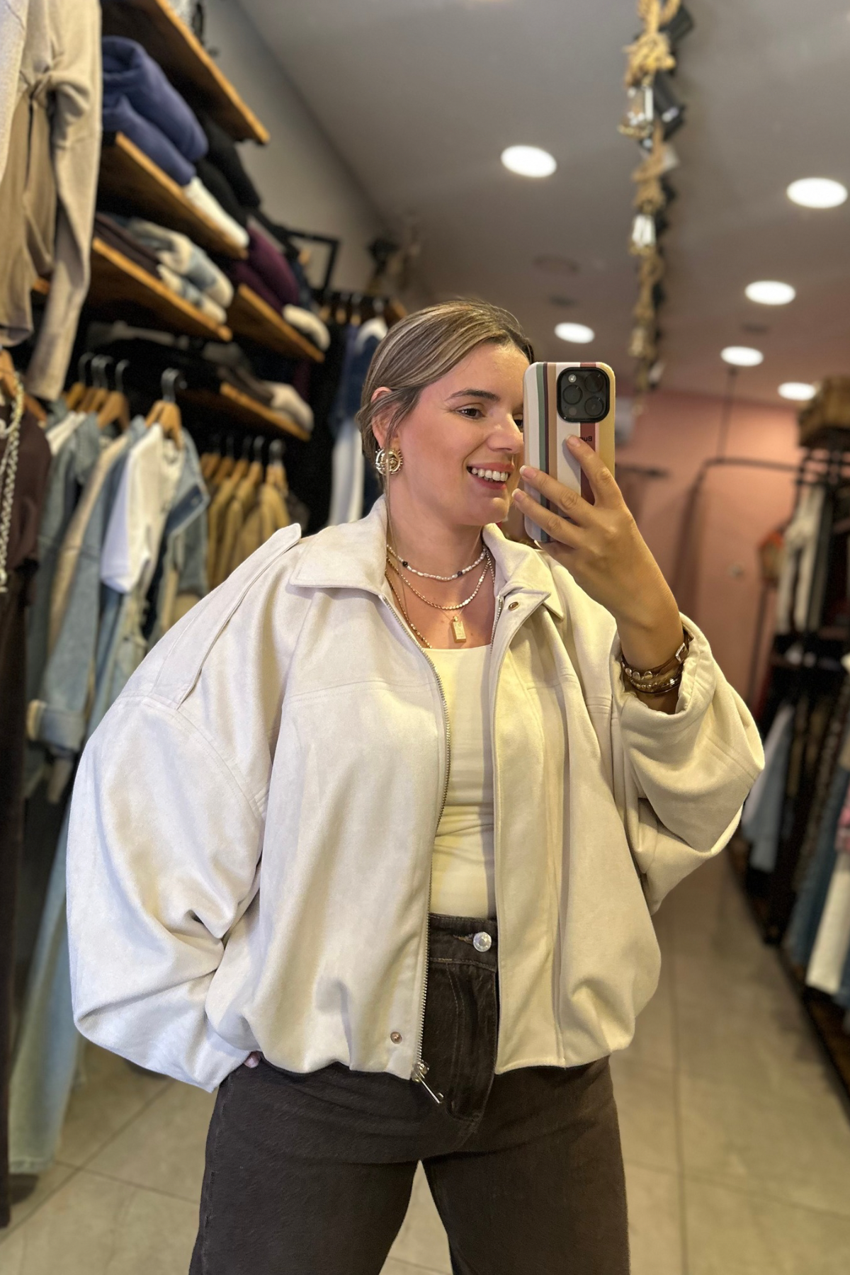 Nubuk Bommer Ceket - taş