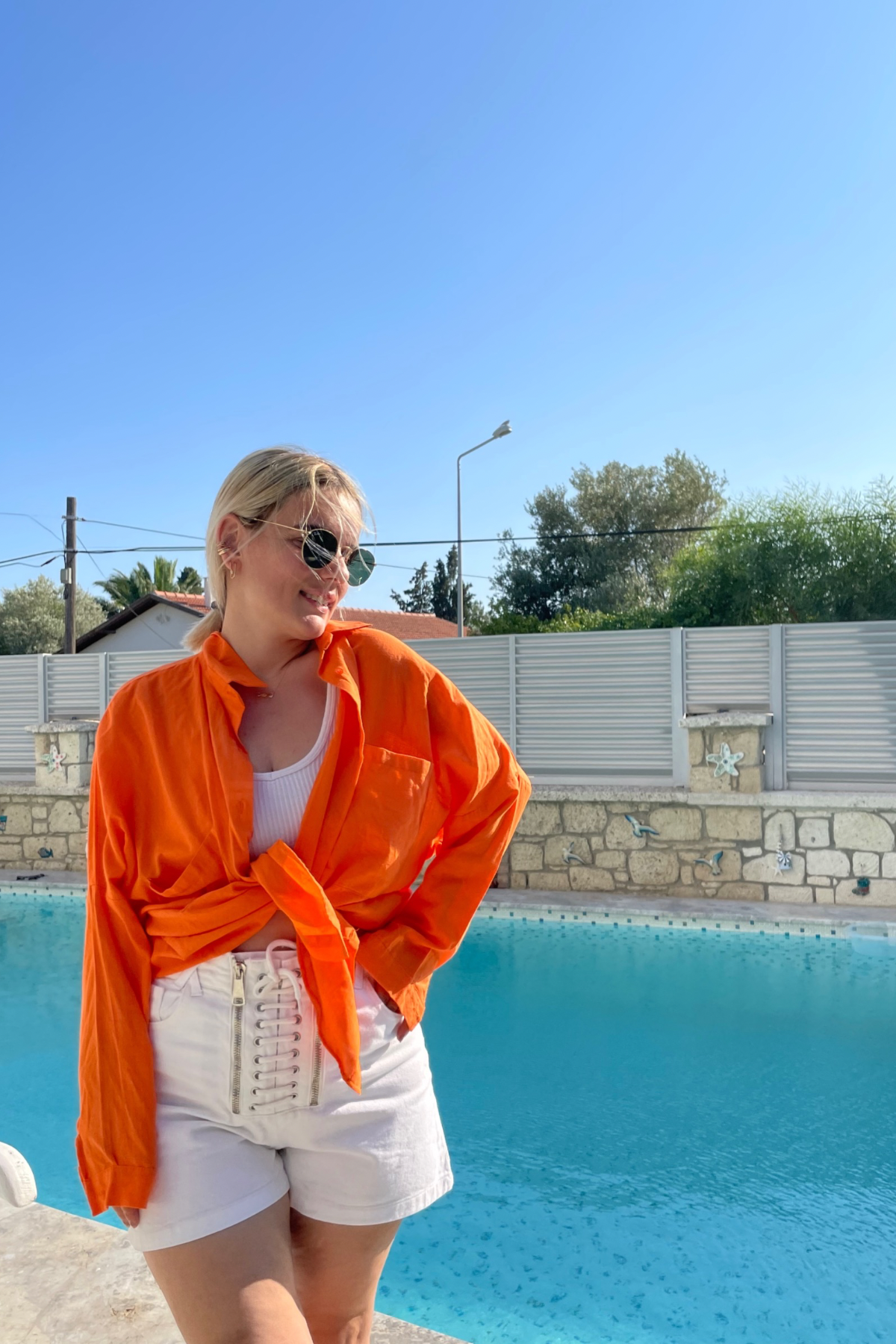 Overisize Çift Cepli Keten Gömlek - TURUNCU