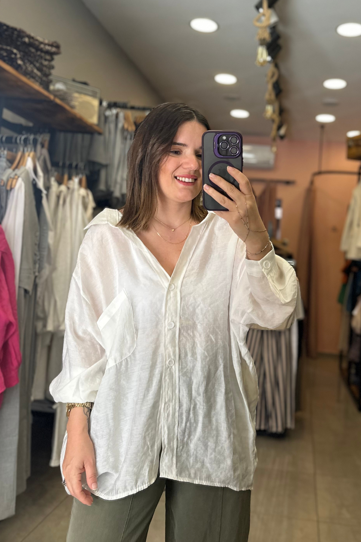 Oversize Kesim Tensel Gömlek (beyaz)