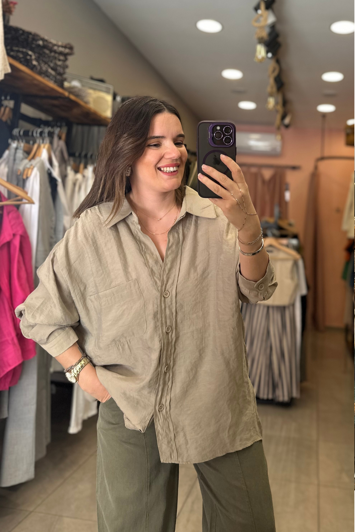 Oversize Kesim Tensel Gömlek (olive)