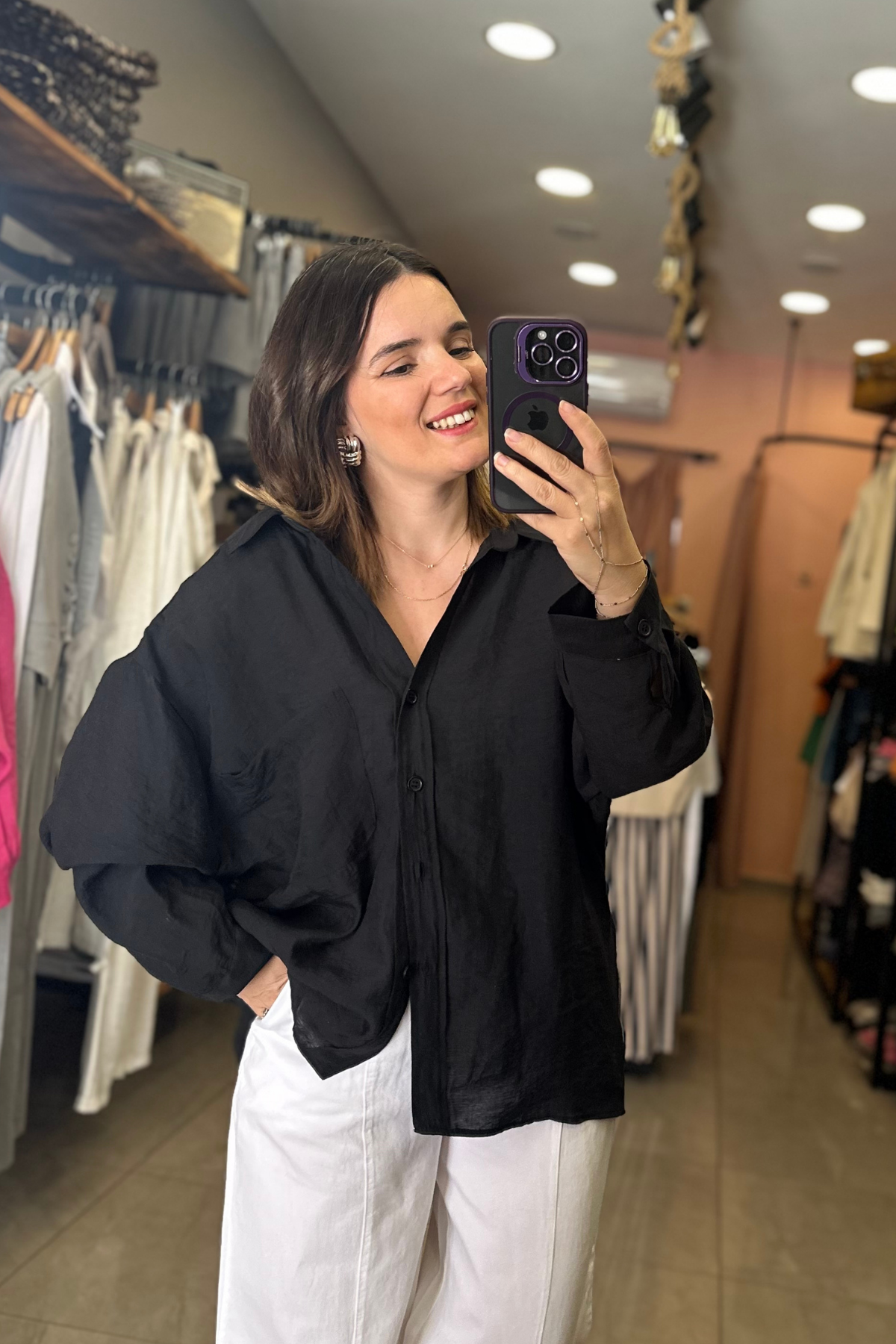 Oversize Kesim Tensel Gömlek (siyah)
