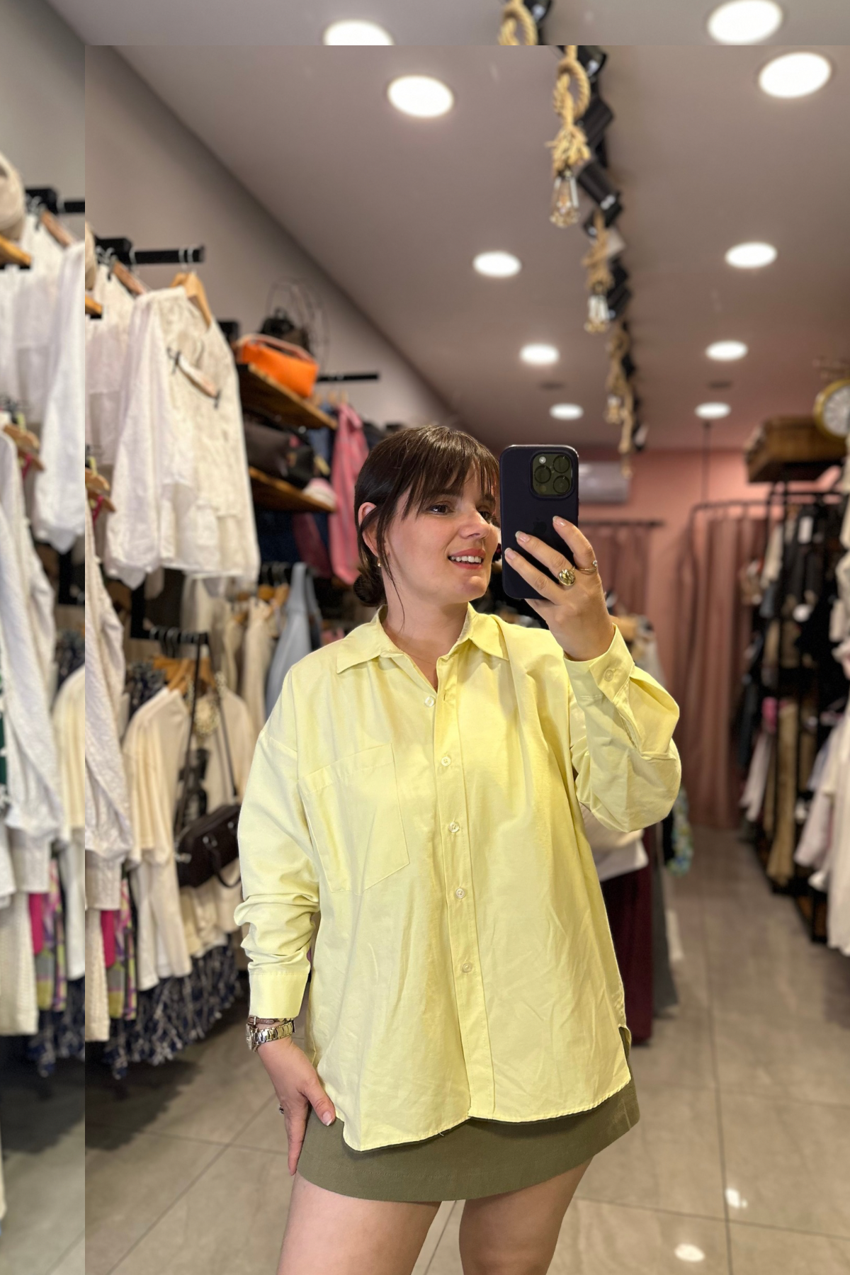 Oversize Poplin Sarı Gömlek