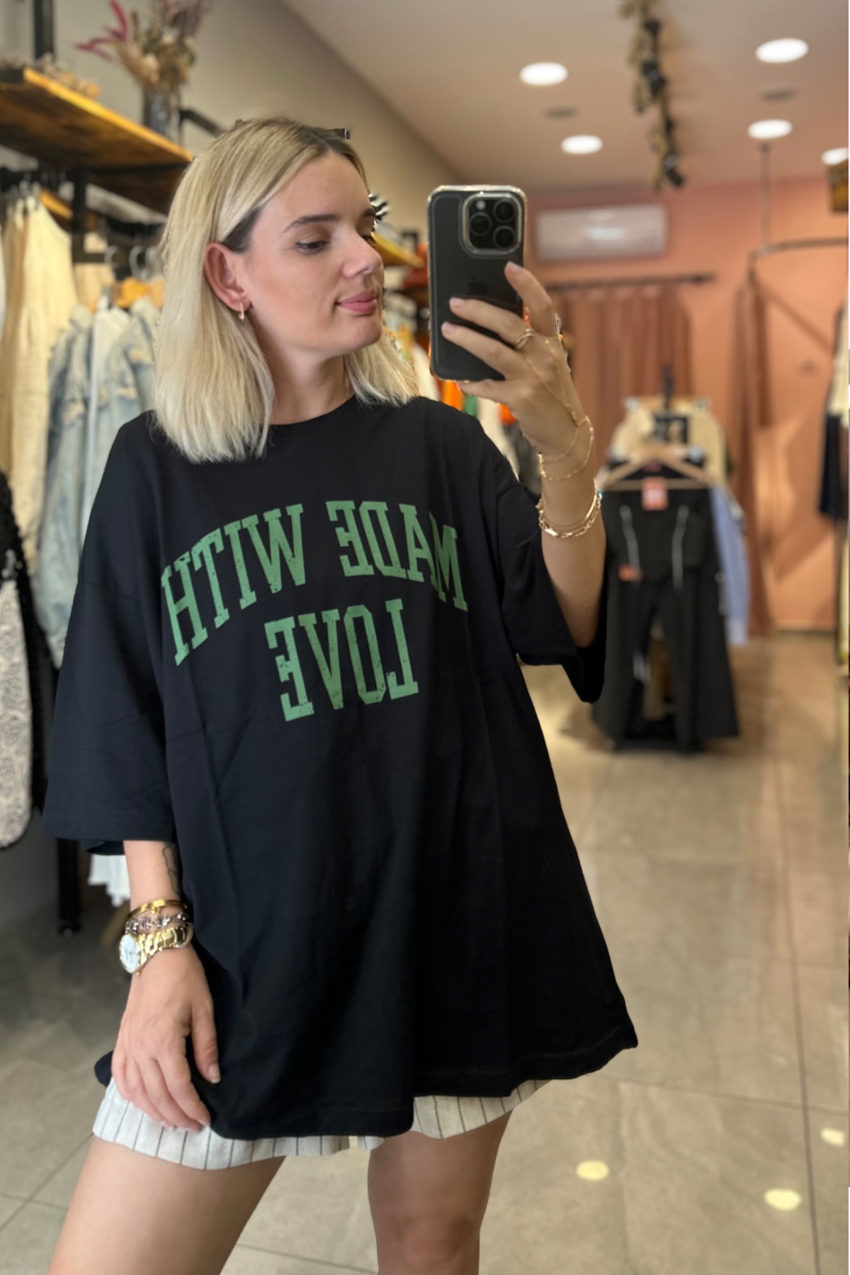 Oversize siyah baskılı tşört