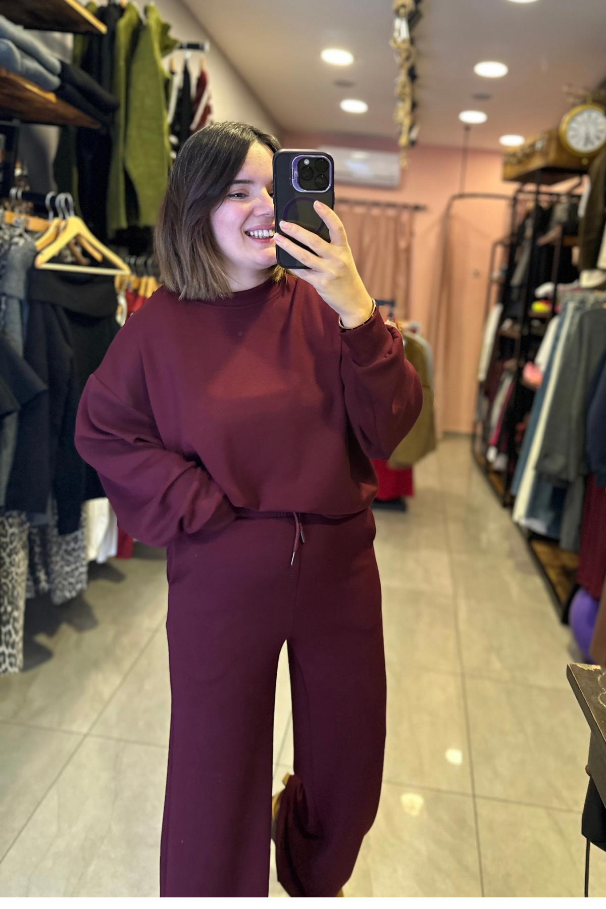 Oysh Modal Bisiklet Yaka Takım - Bordo