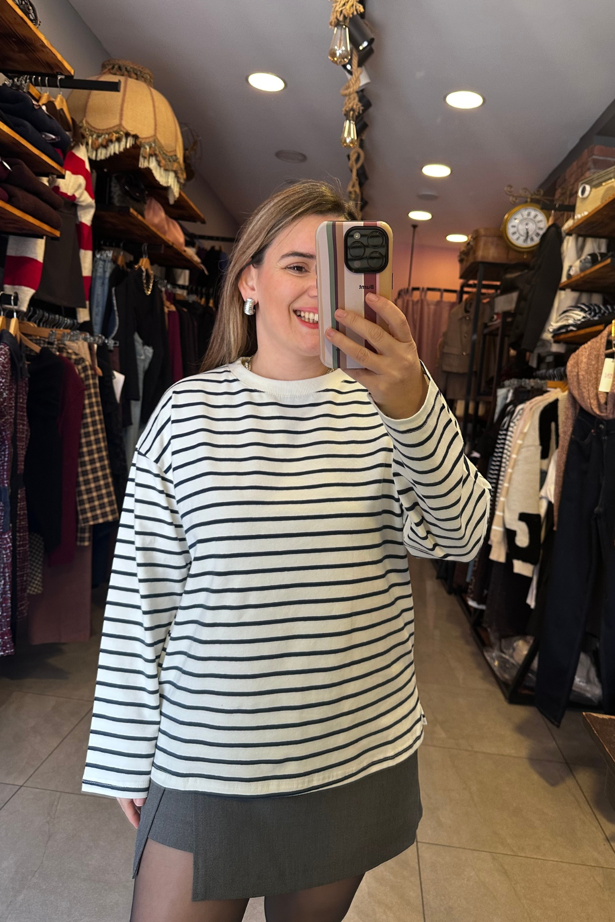 Pamuklu Çizgili Basic - beyaz