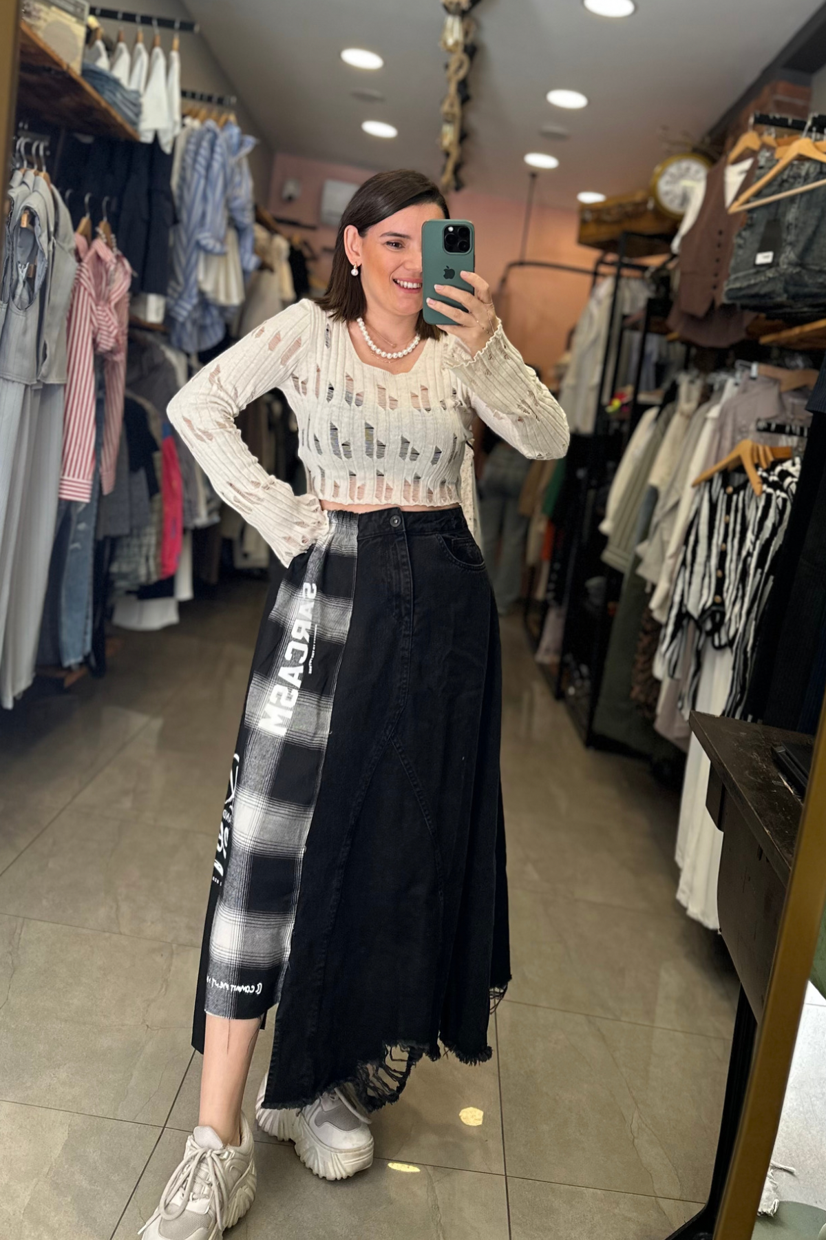 Patchwork Tasarım Jean Etek 