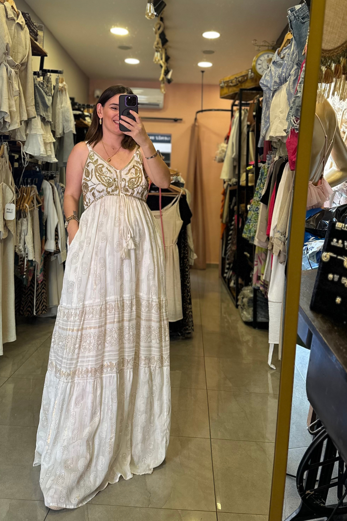 Payet İşleme İpek Keten Elbise