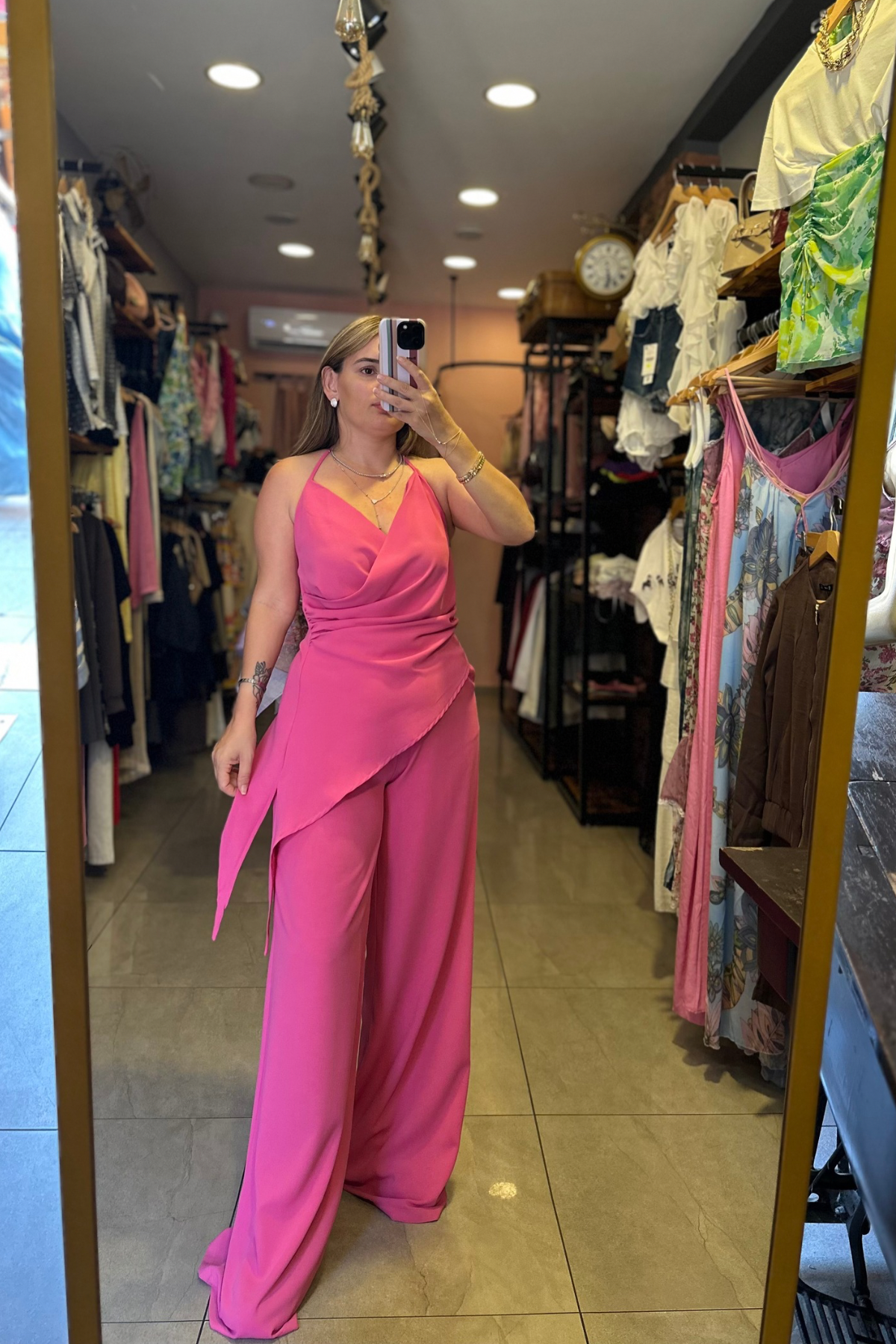 Pembe Kruvaze Yaka İkili Takım