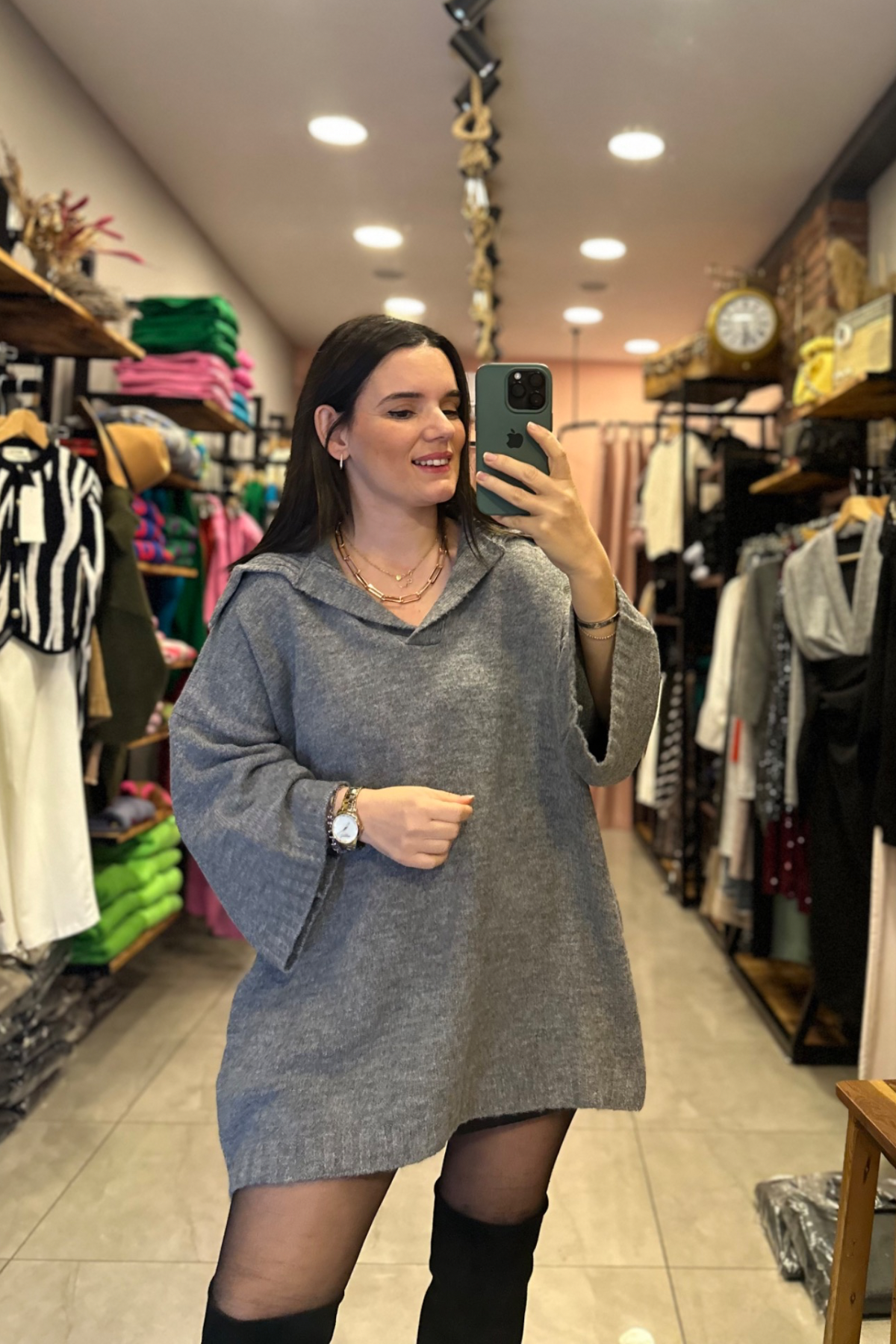 Polo  Yaka Salaş Triko gri