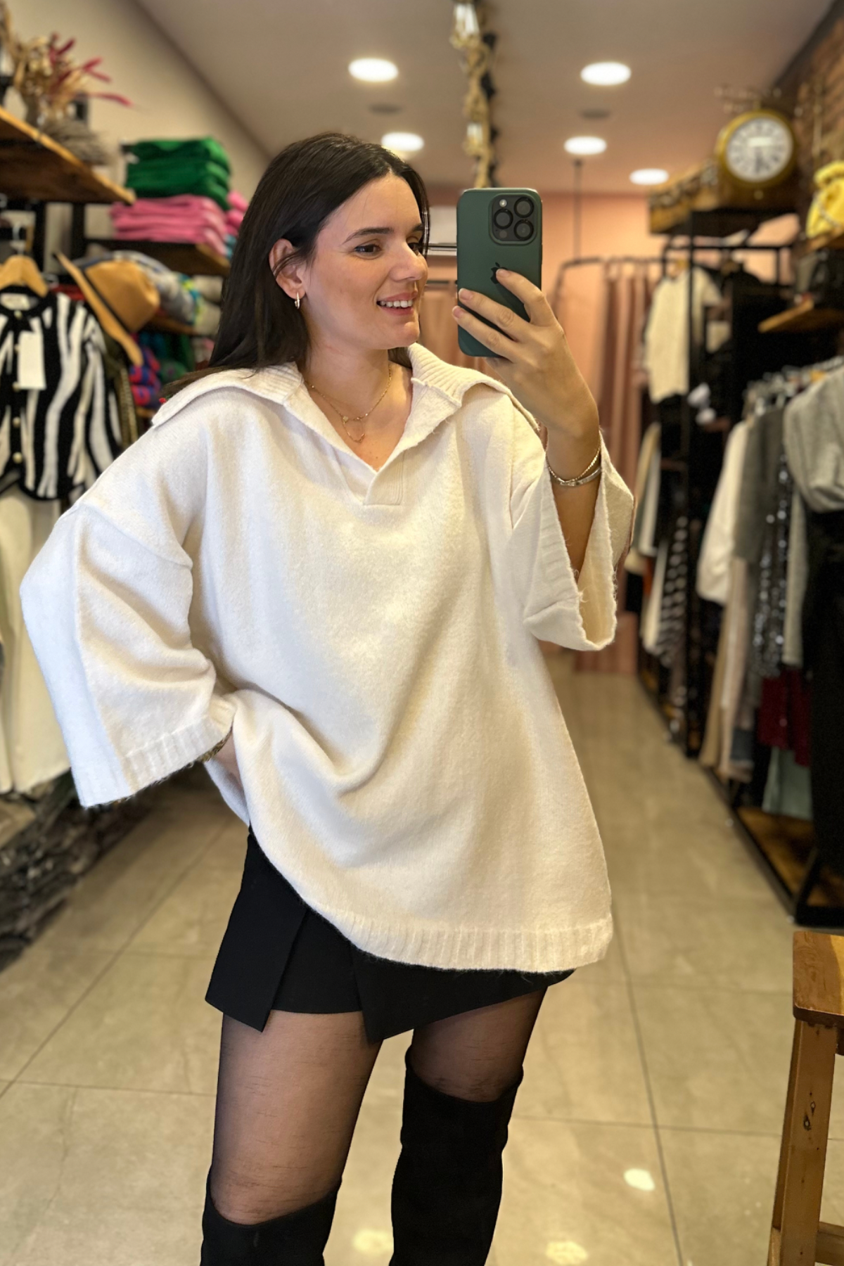 Polo Yaka Salaş Triko krem