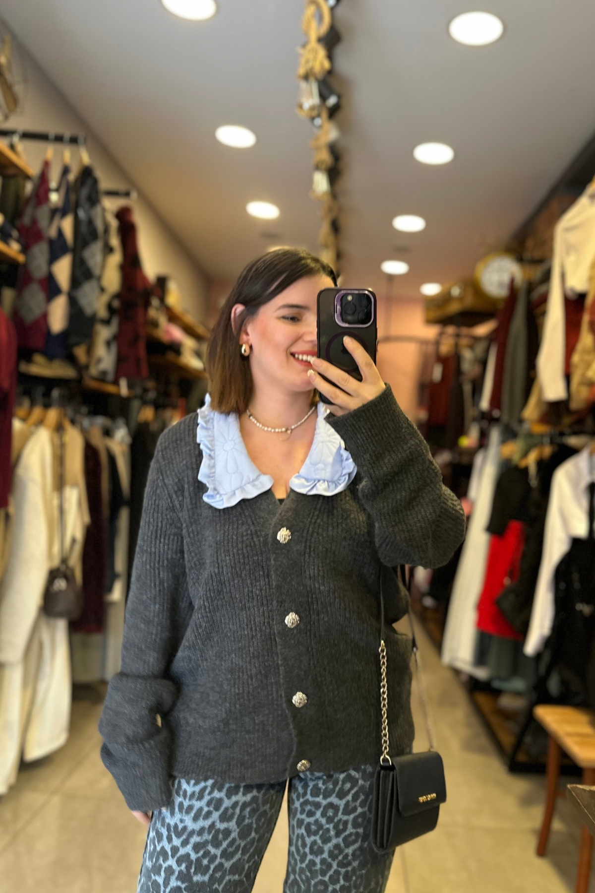 Premium Bebe Yaka Antrasit Hırka 