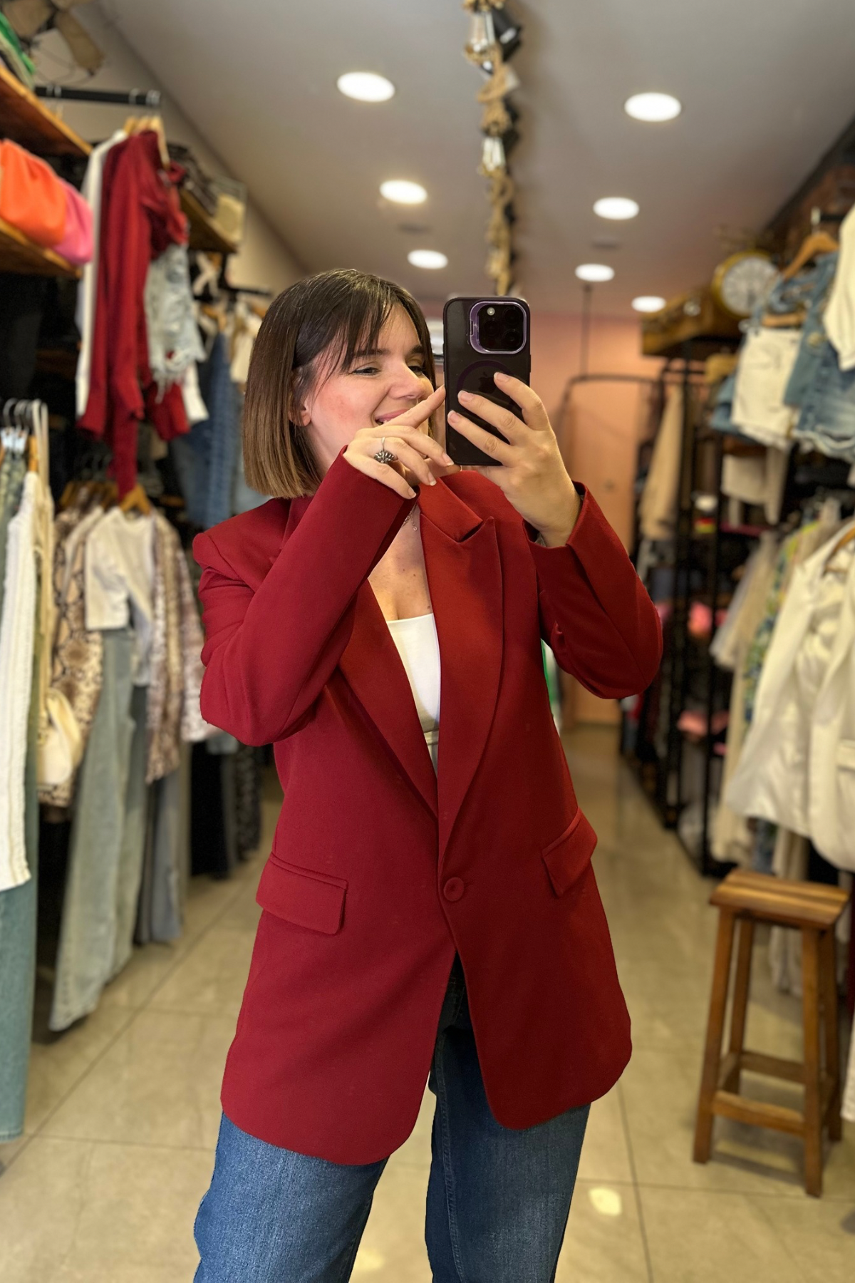 Premium Oversize Astarlı Blazer Ceket - BORDO