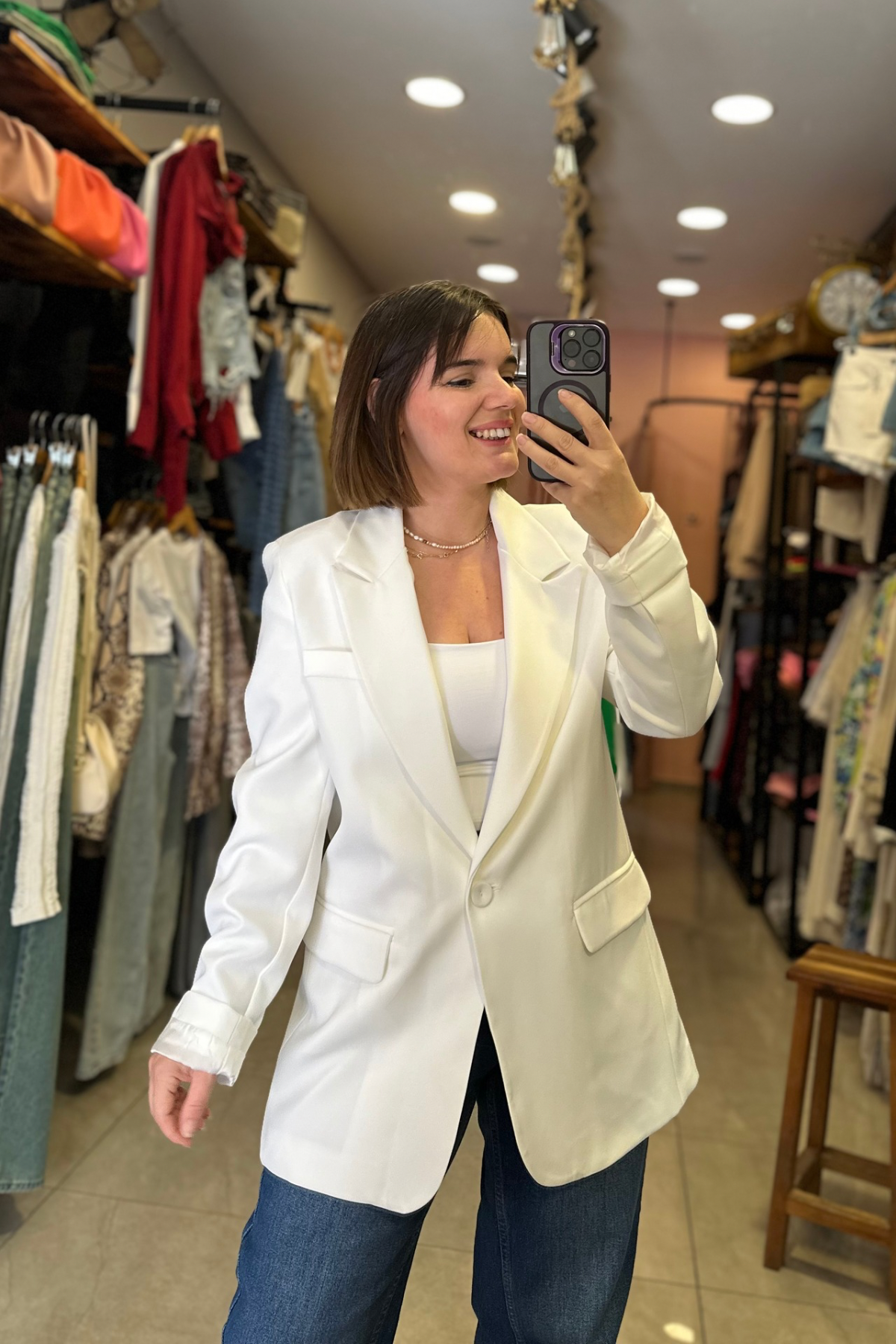 Premium Oversize Astarlı Blazer Ceket - BEYAZ