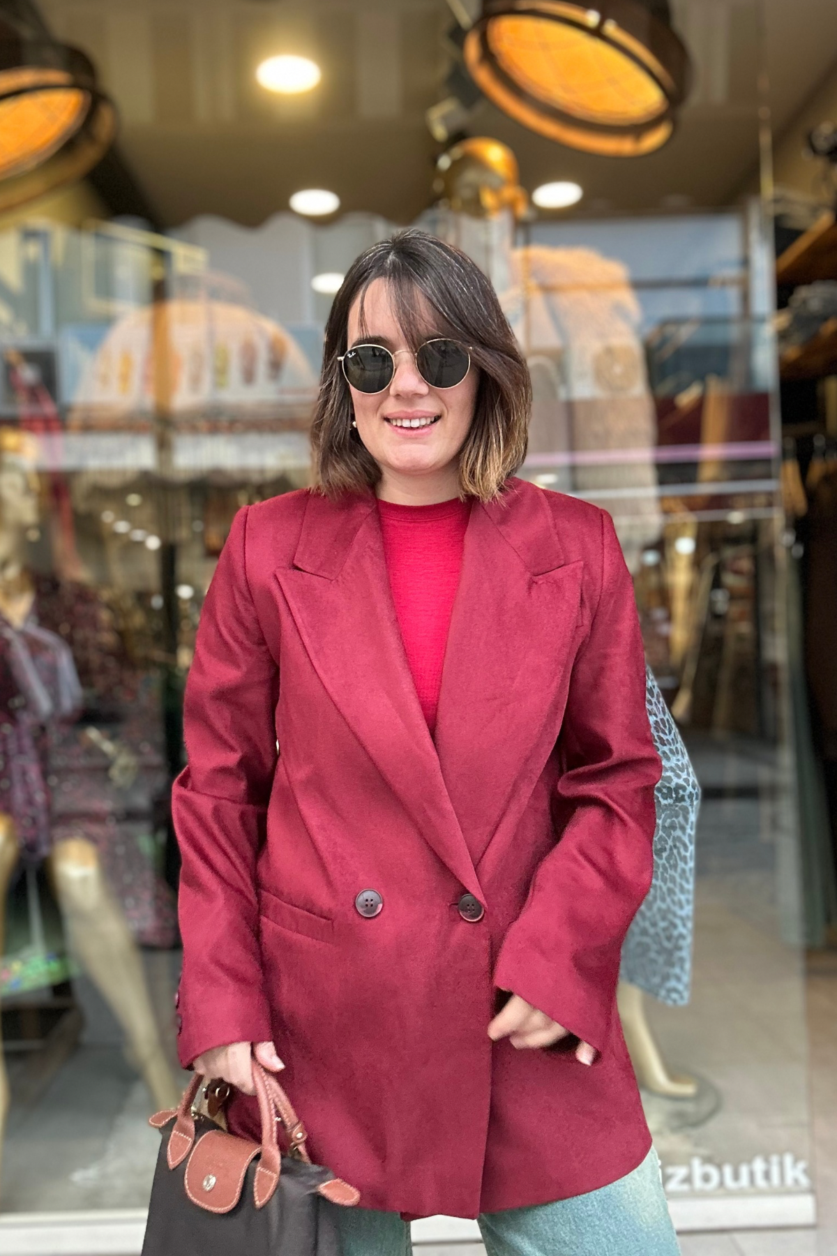 Premium Süet Blazer Bordo