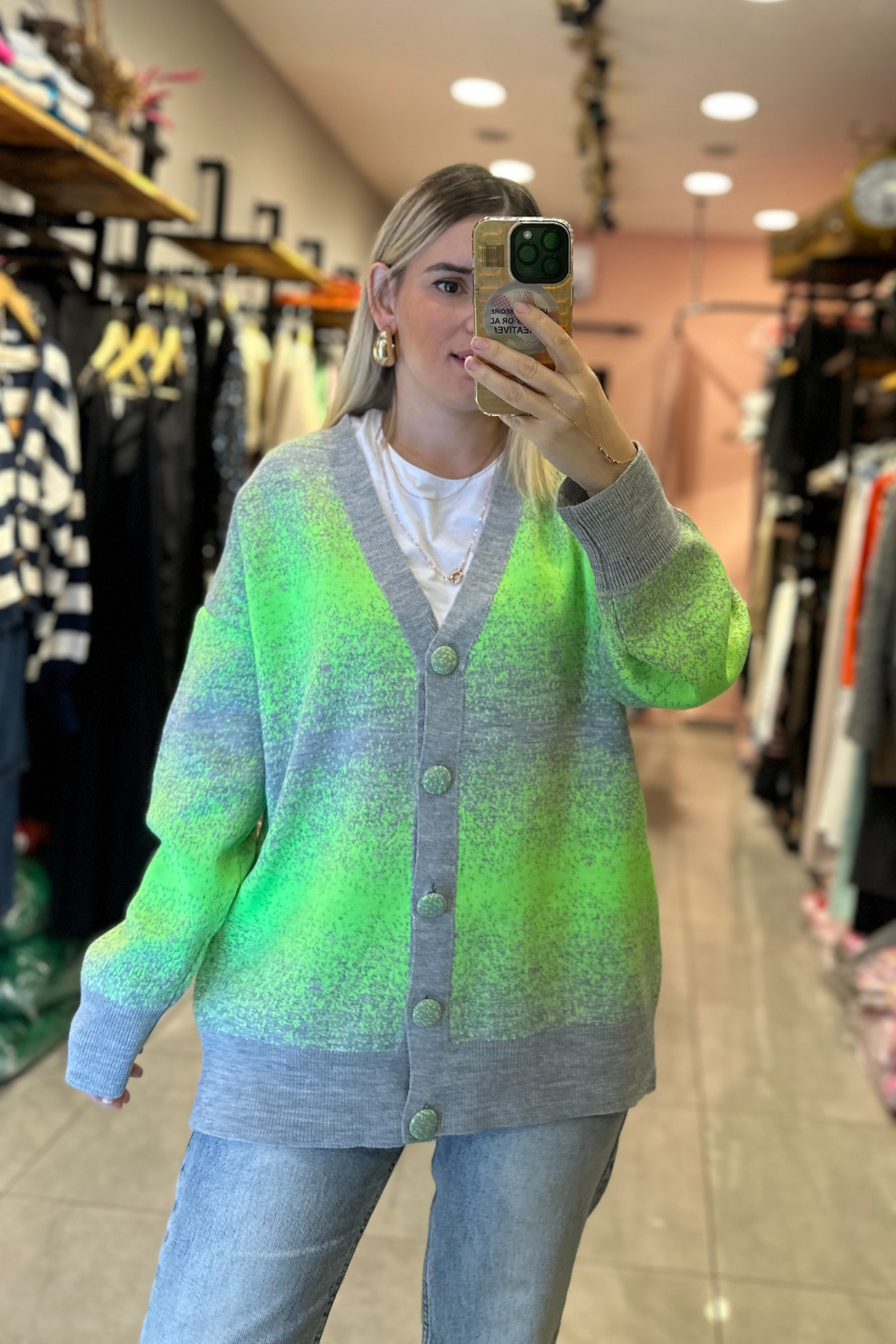 Renkli  hırka neon yeşil - gri