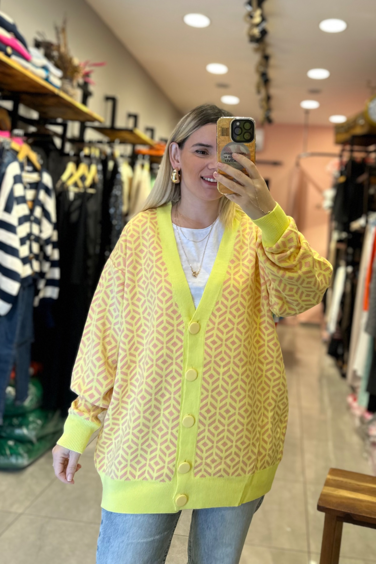Renkli hırka  sarı-toz pembe