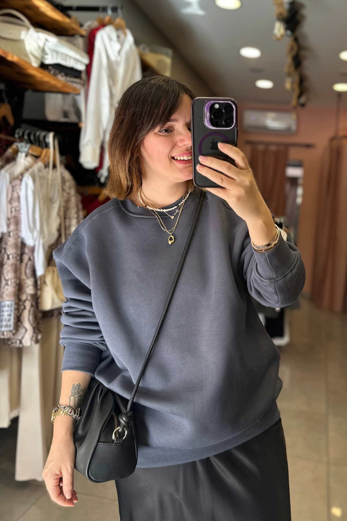 Şardonlu Bisiklet Yaka Sweat - ANTRASİT