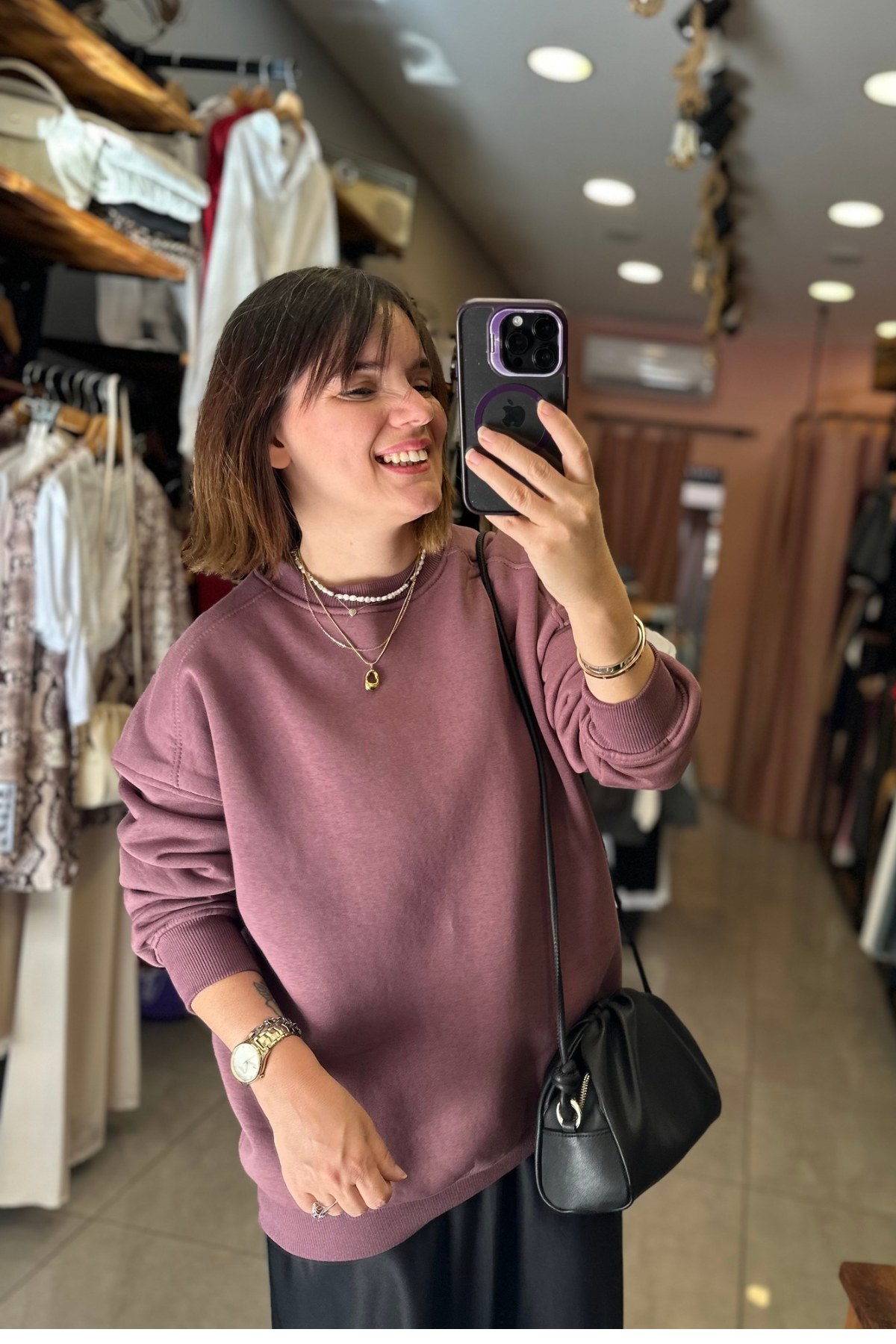 Şardonlu Bisiklet Yaka Sweat - GÜL KURUSU