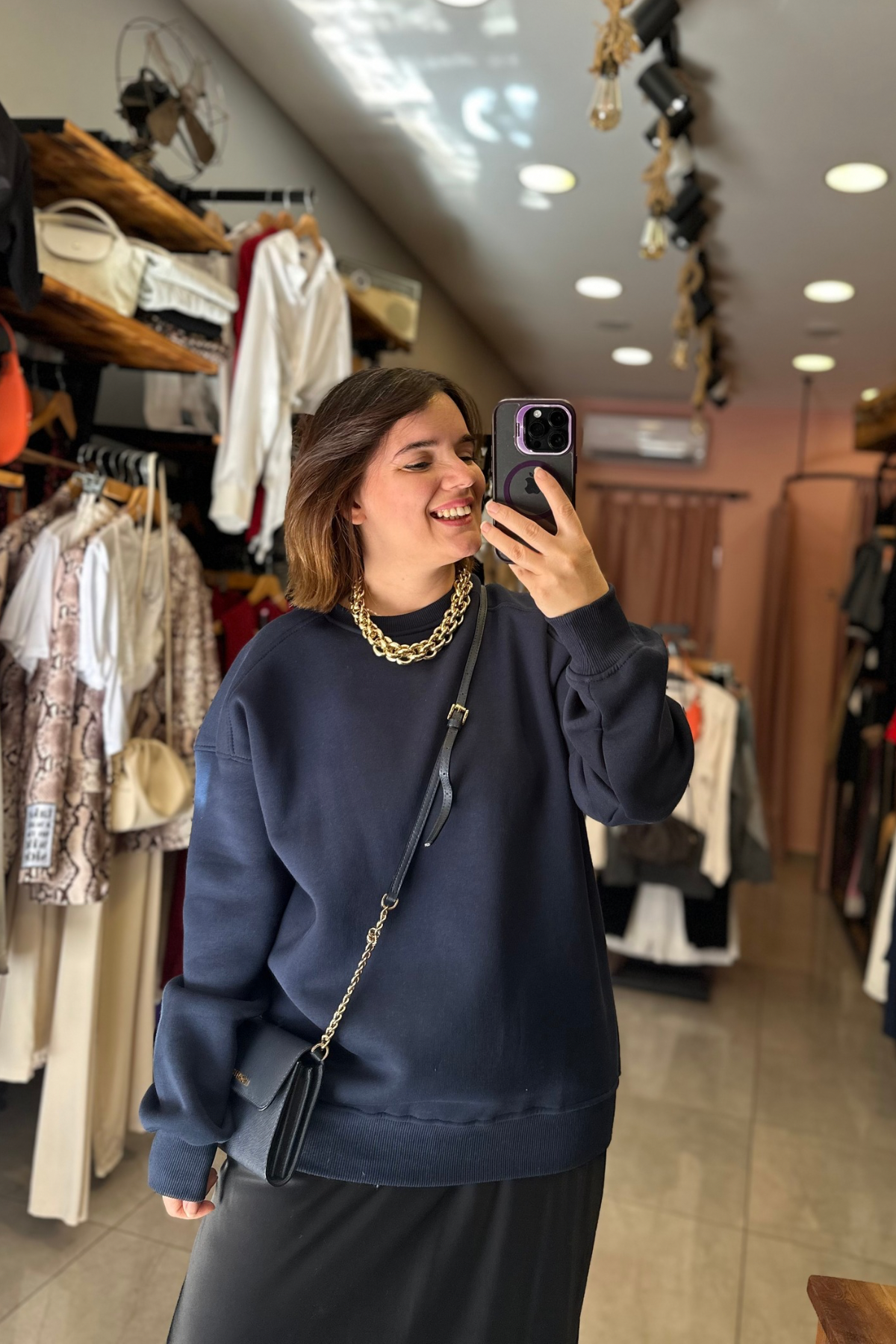 Şardonlu Bisiklet Yaka Sweat - LACİVERT