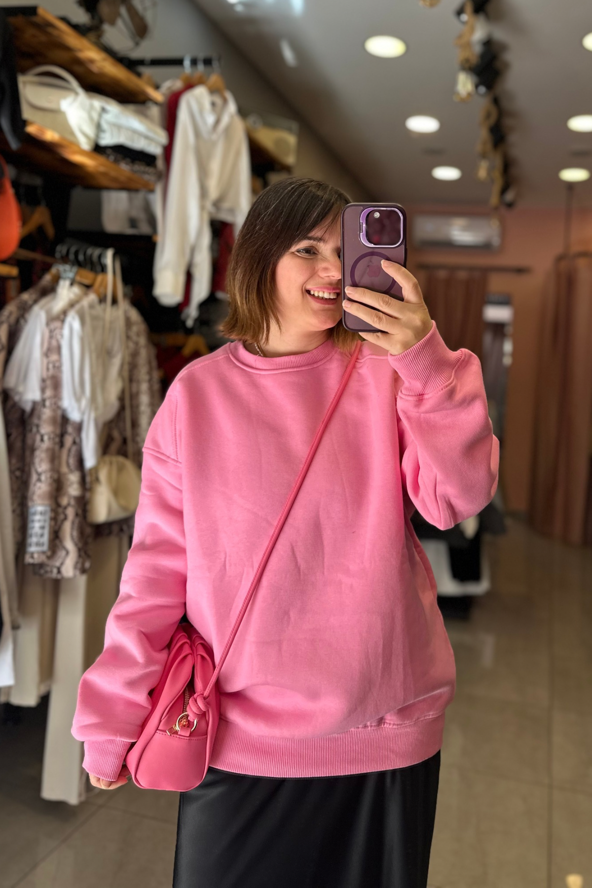 Şardonlu Bisiklet Yaka Sweat - PEMBE