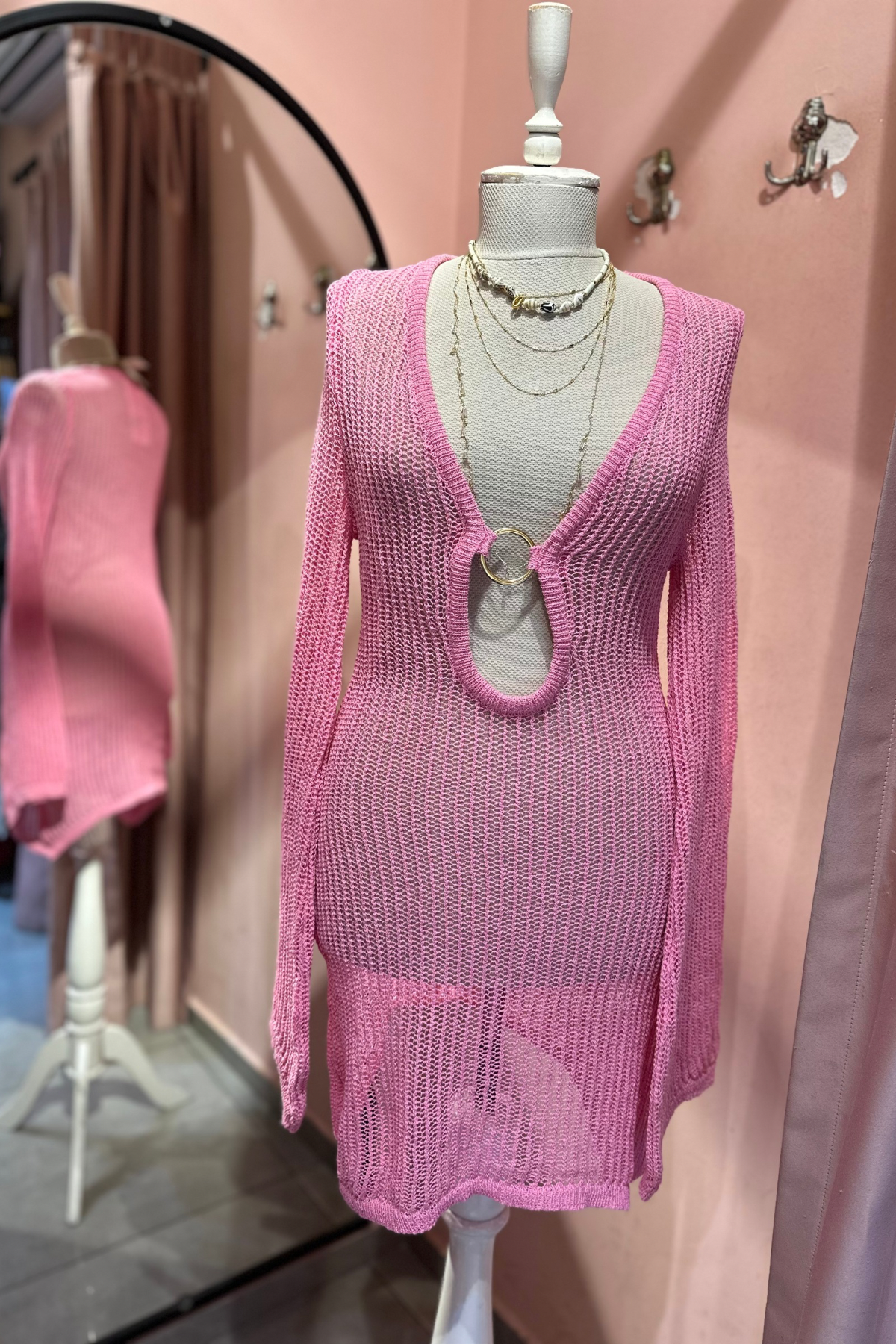 SARI HALKA TOKALI AJURLU ELBİSE / Pembe