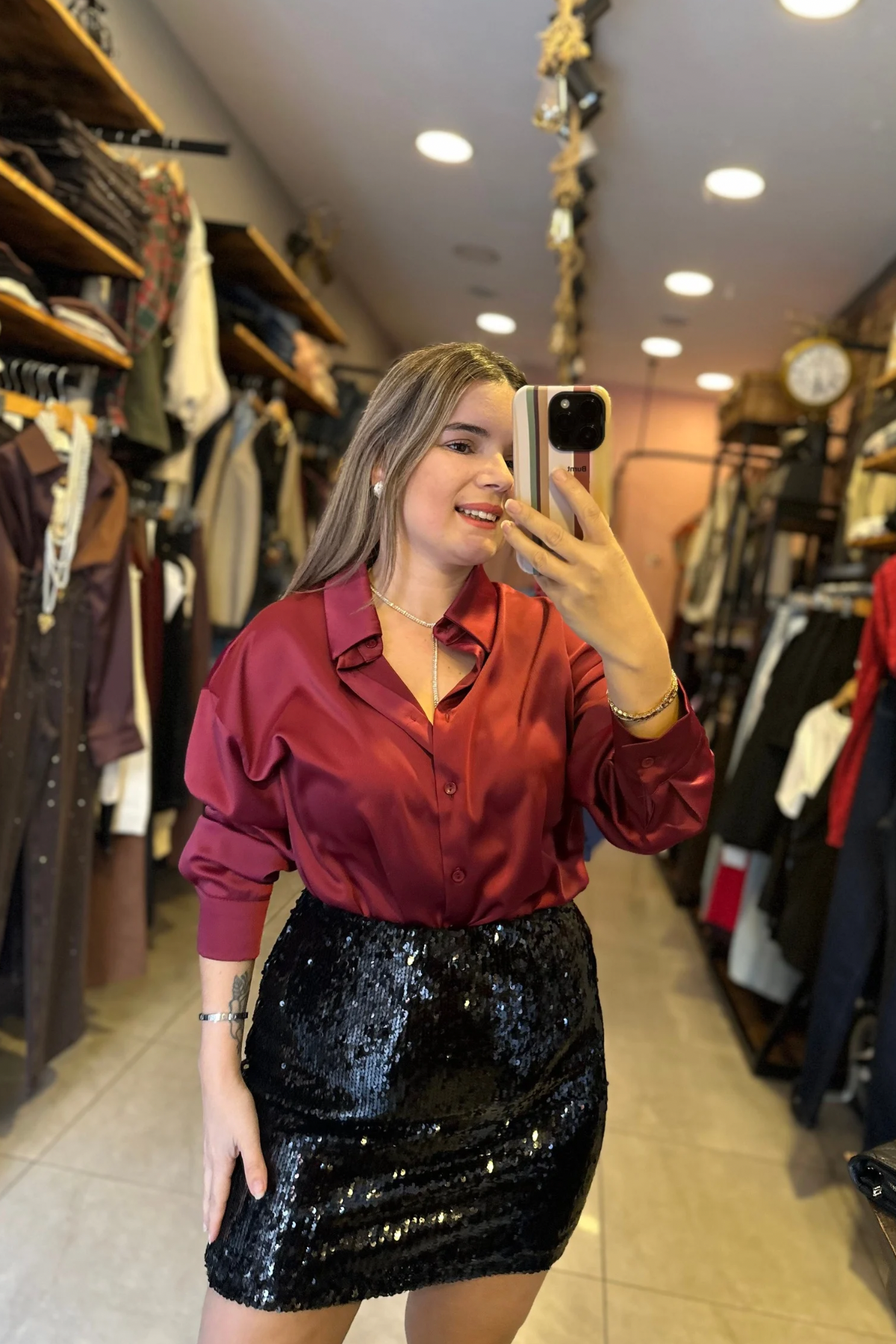 Saten Gömlek - Kırmızı