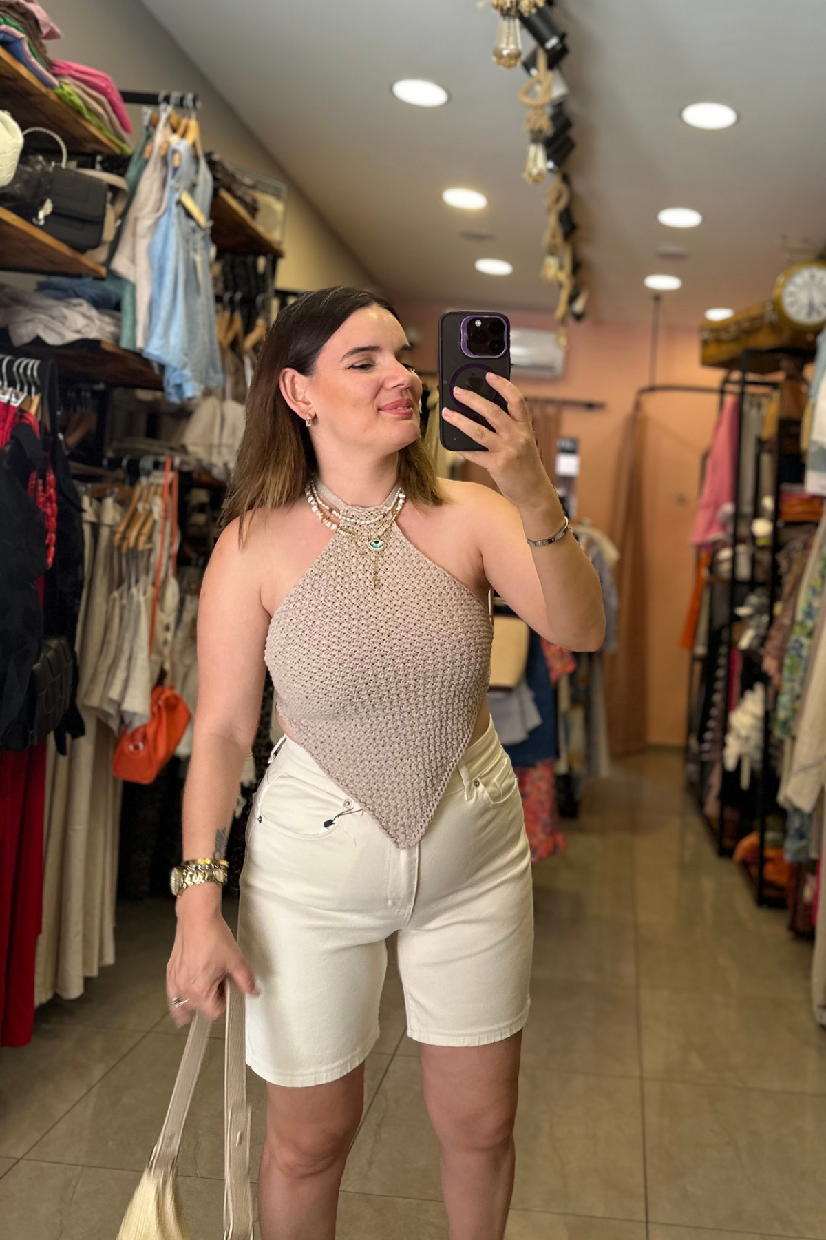 Şehir Boyu Bej Jean Şort 