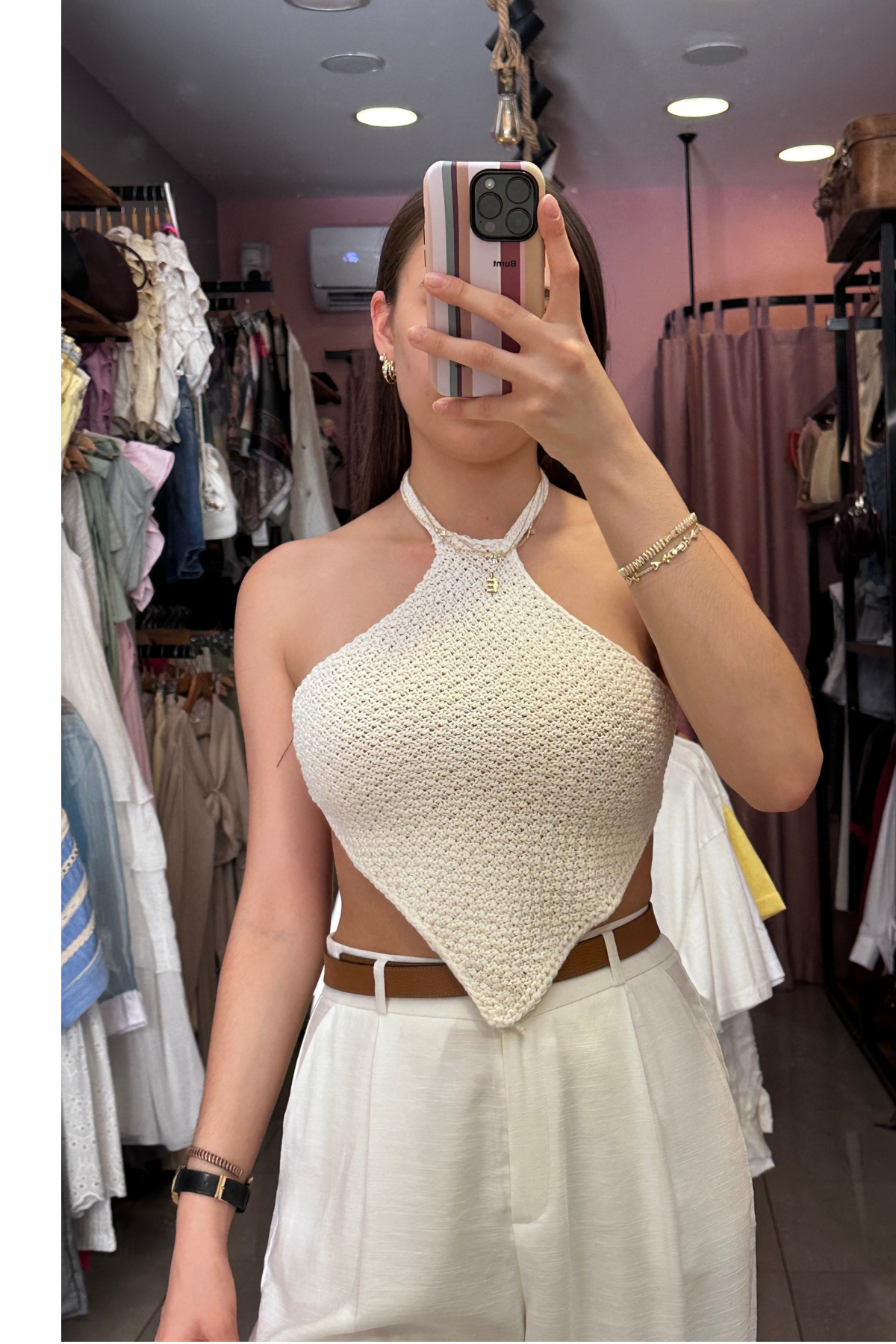 Sırt Dekolteli Örgü Bluz - Ekru