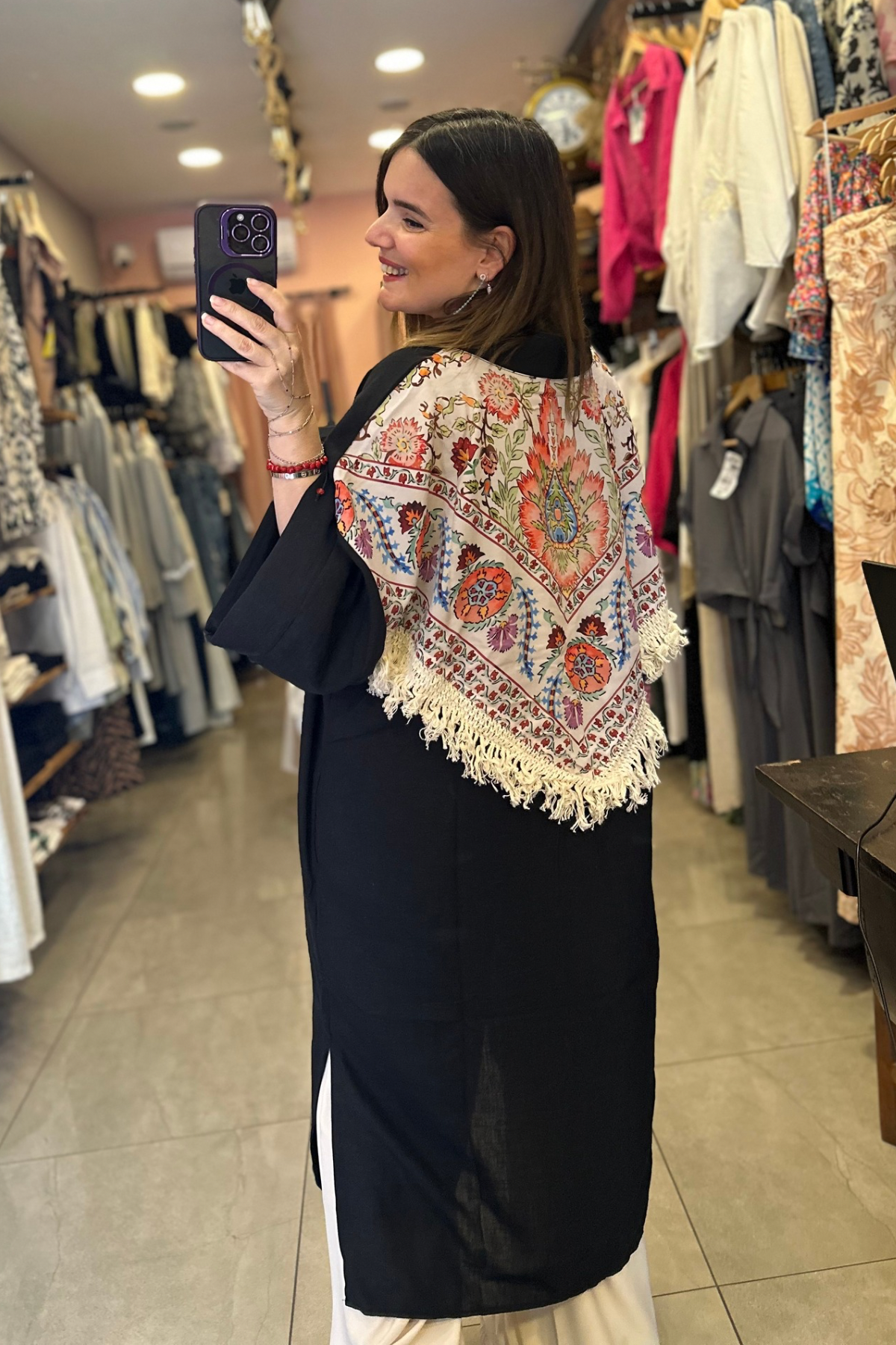 Sırt Detay Etnik Desen Kimono (siyah)