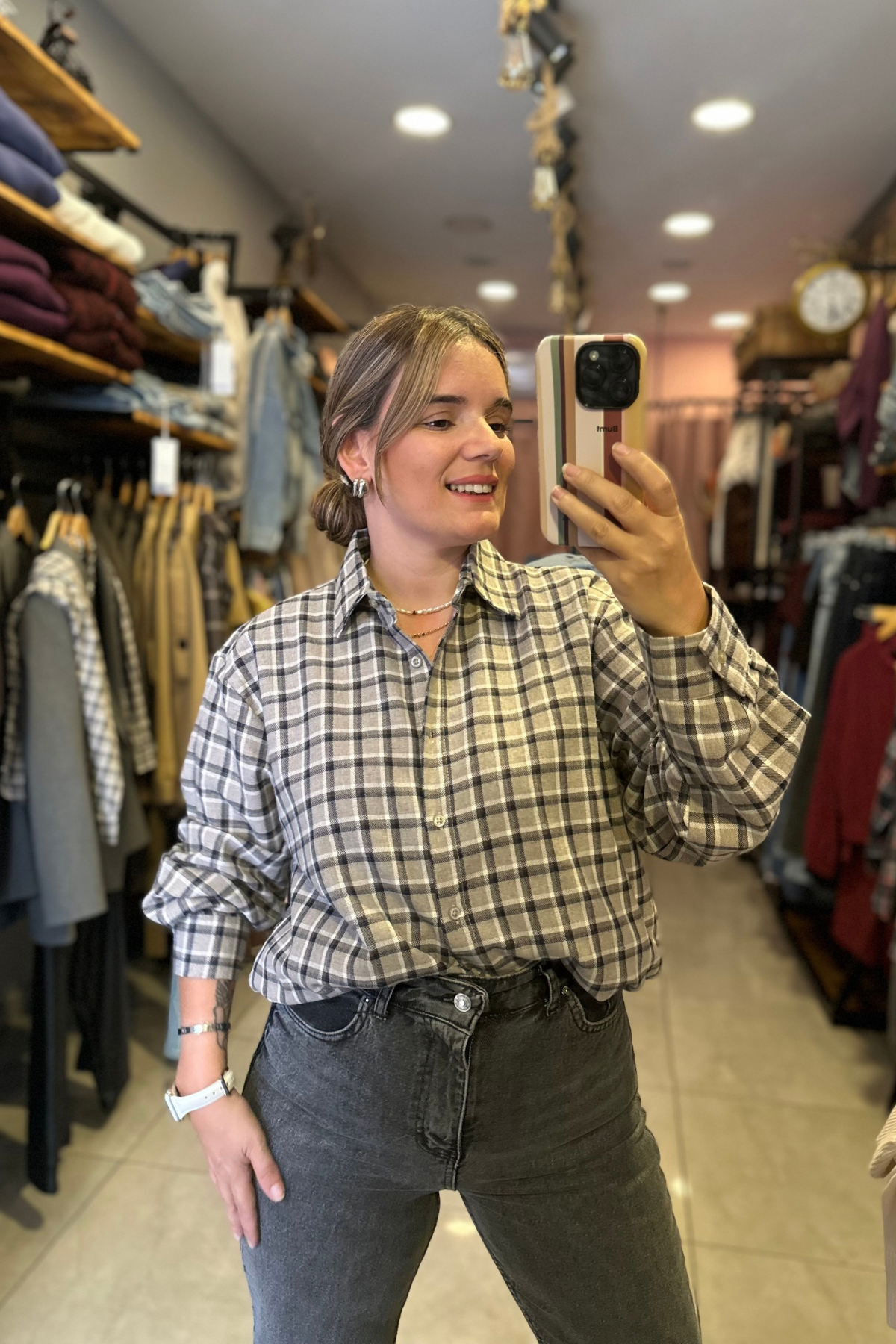 Siyah - Bej Ekose Gömlek