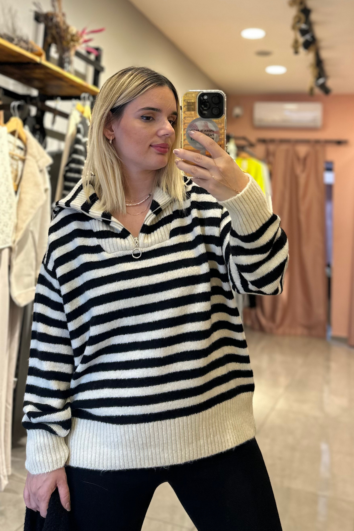 Siyah fermuar detay triko