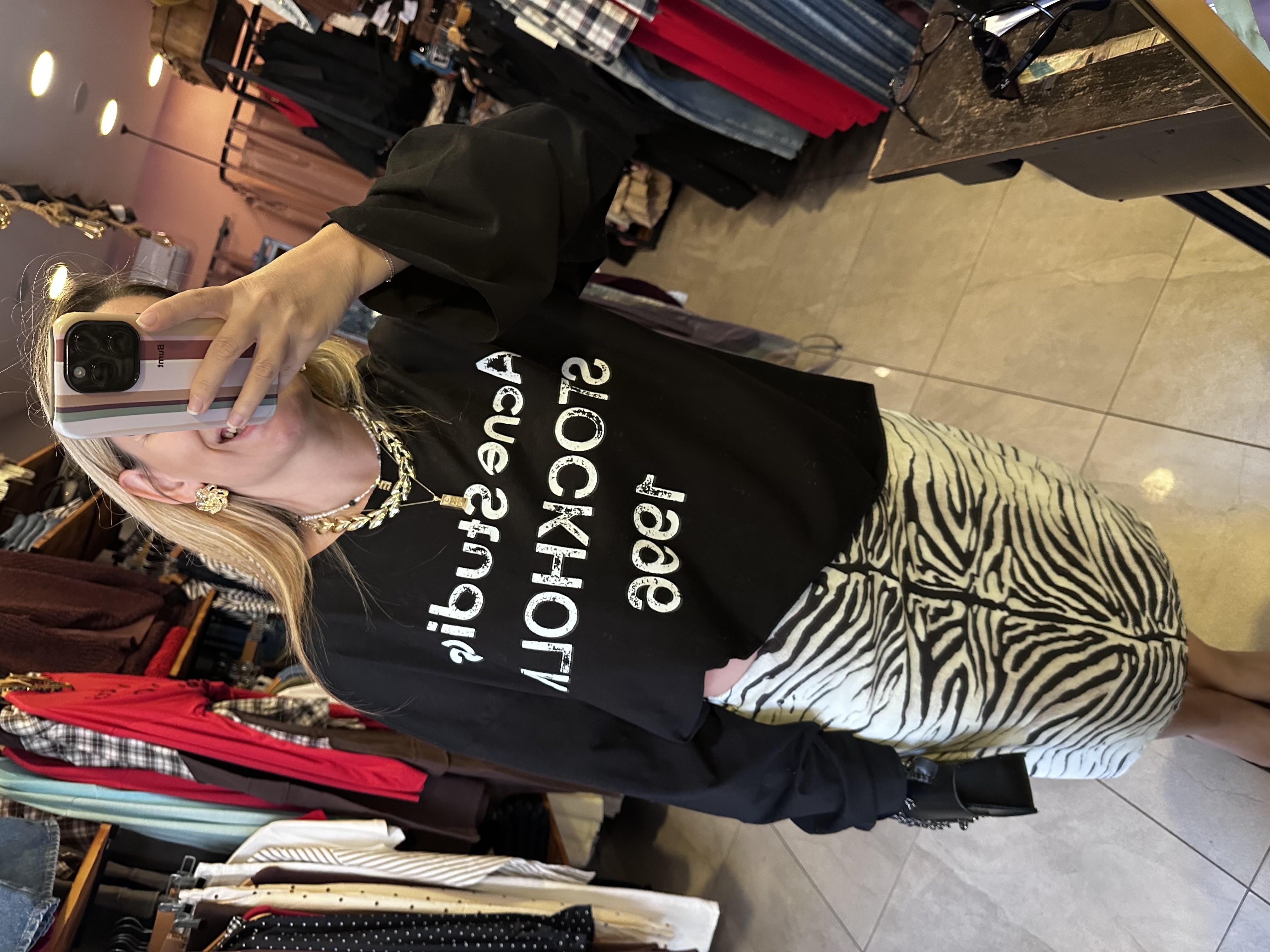 Siyah Yazı Basılı Oversize T-Shirt