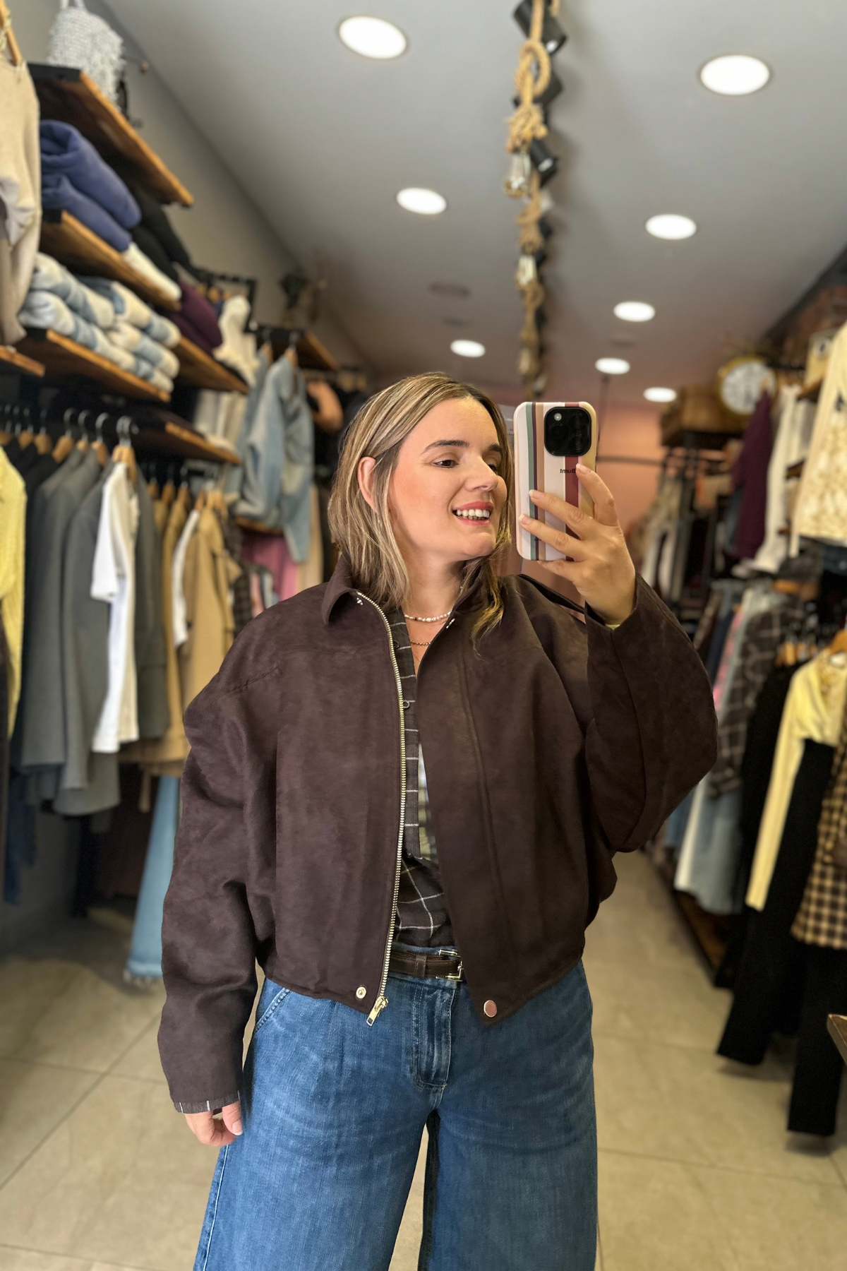 Süet Bommer Ceket - acıkahve 