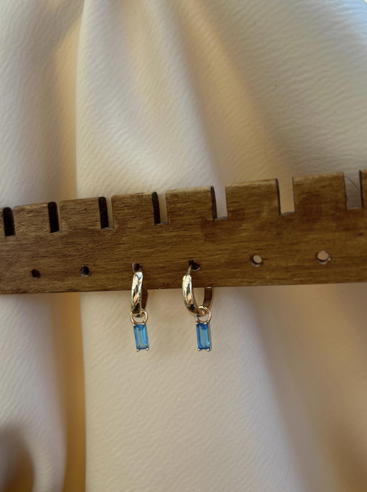 Taş Detaylı Küpe - Mavi