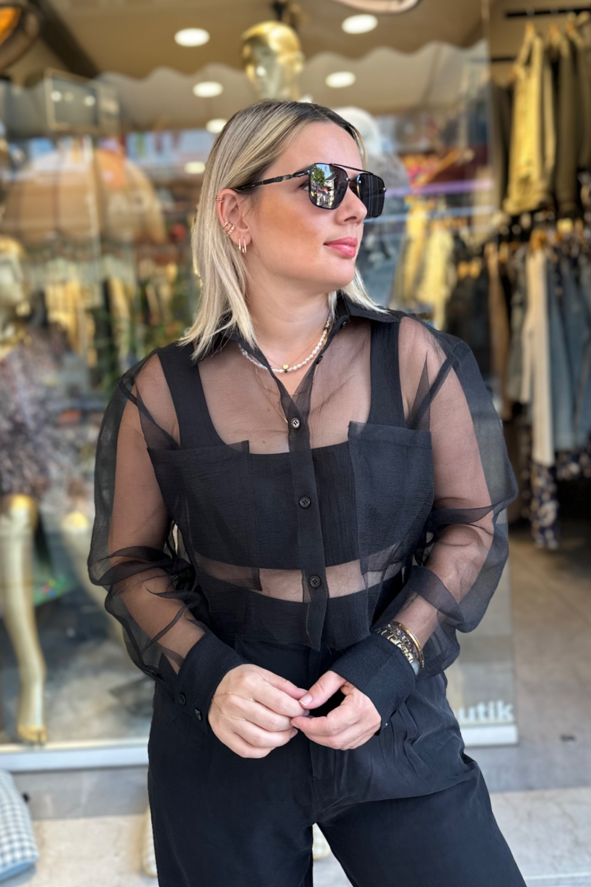 Tasarım tül Gömlek