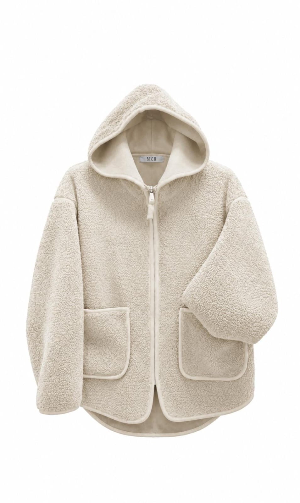 Teddy Kapşonlu Oversize Ekru Ceket