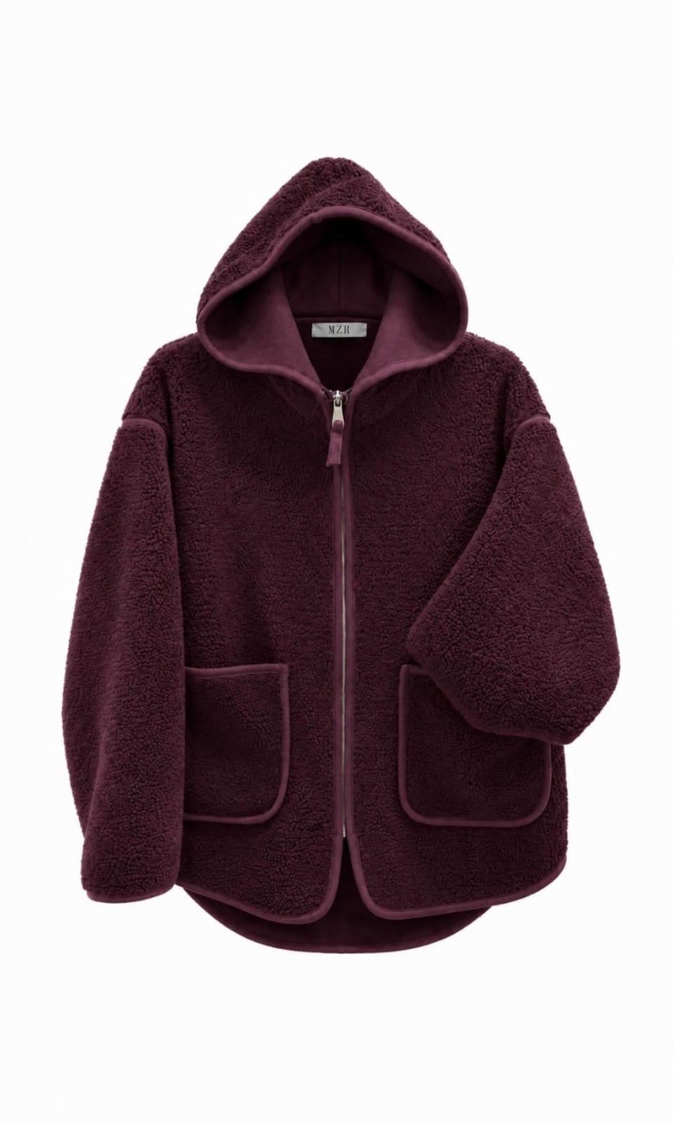 Teddy Kapşonlu Oversize Mürdüm Ceket