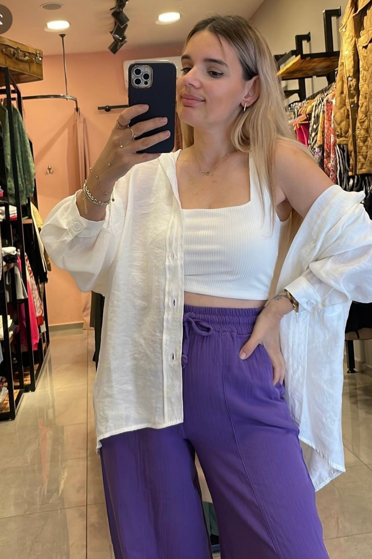 Tensel Kumaş Oversize Gömlek - BEYAZ