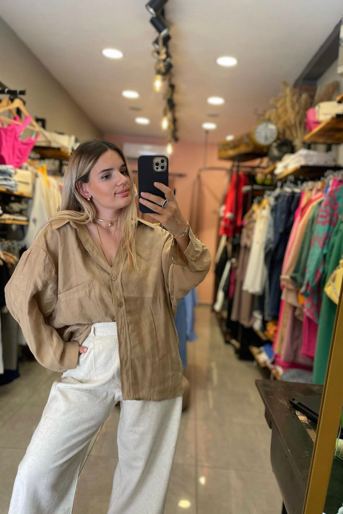 Tensel Kumaş Oversize Gömlek - CAMEL