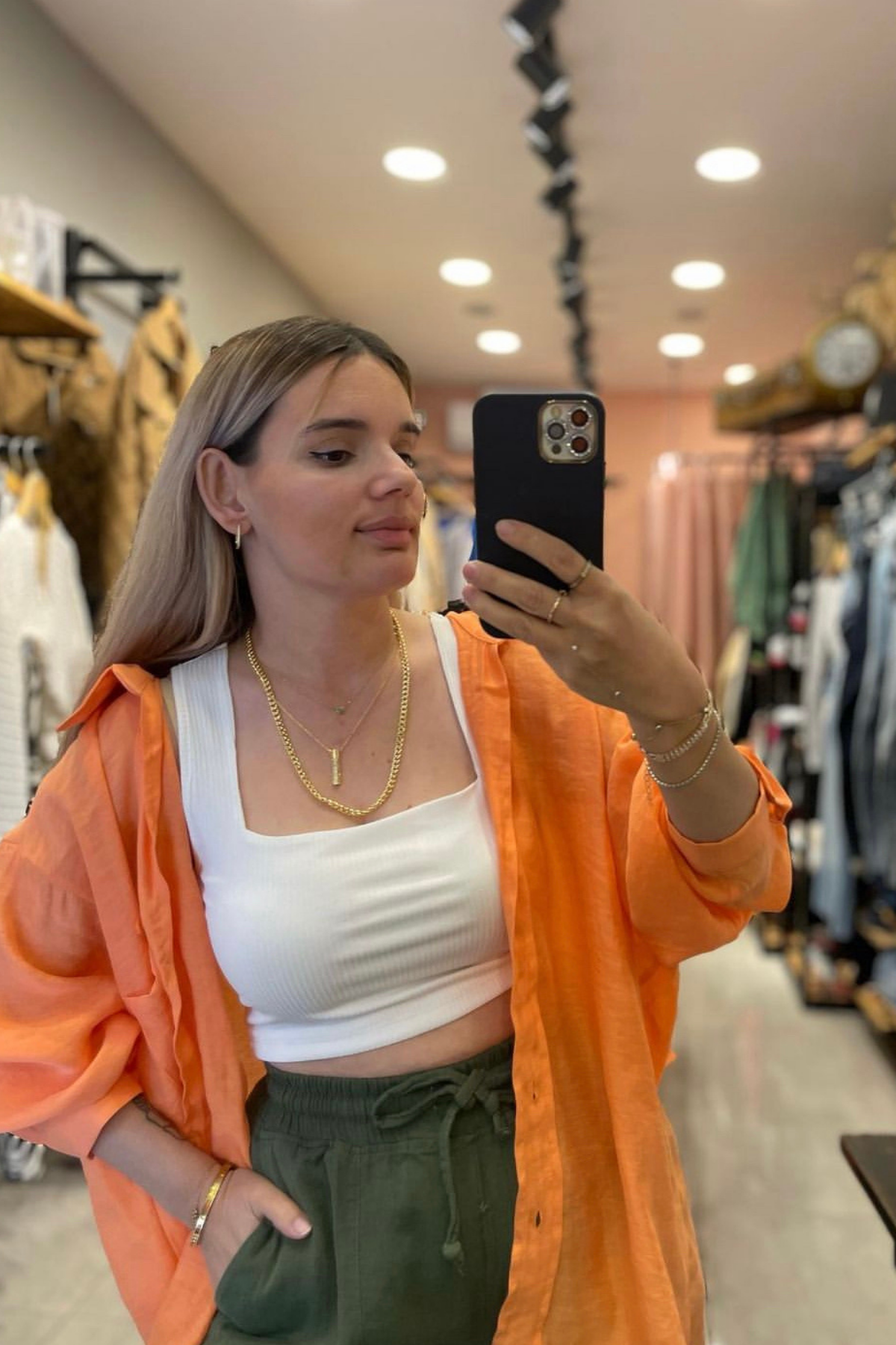 Tensel Kumaş Oversize Gömlek - TURUNCU