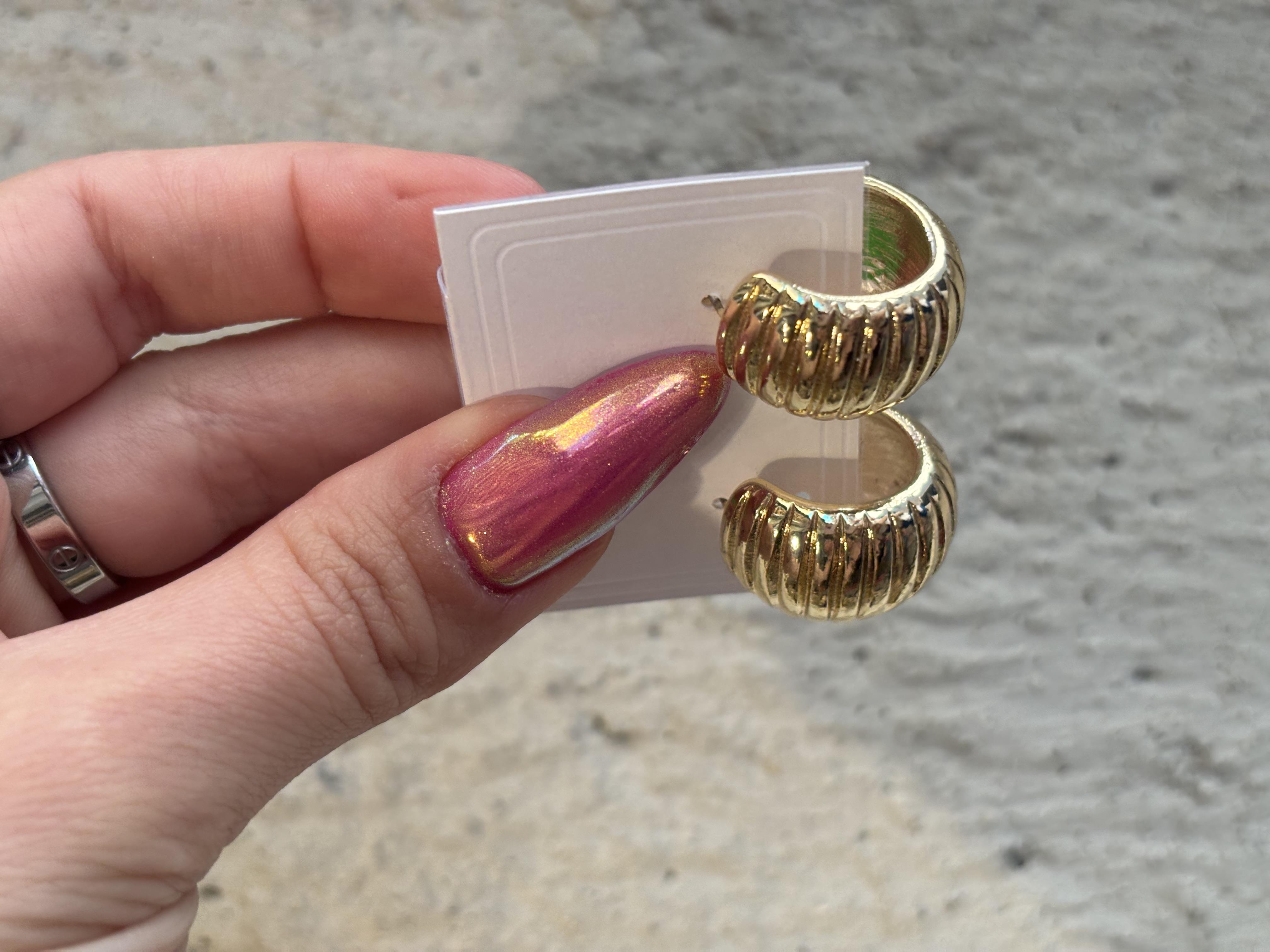 Tırtıklı Halka Çelik Gold Halka Küpe