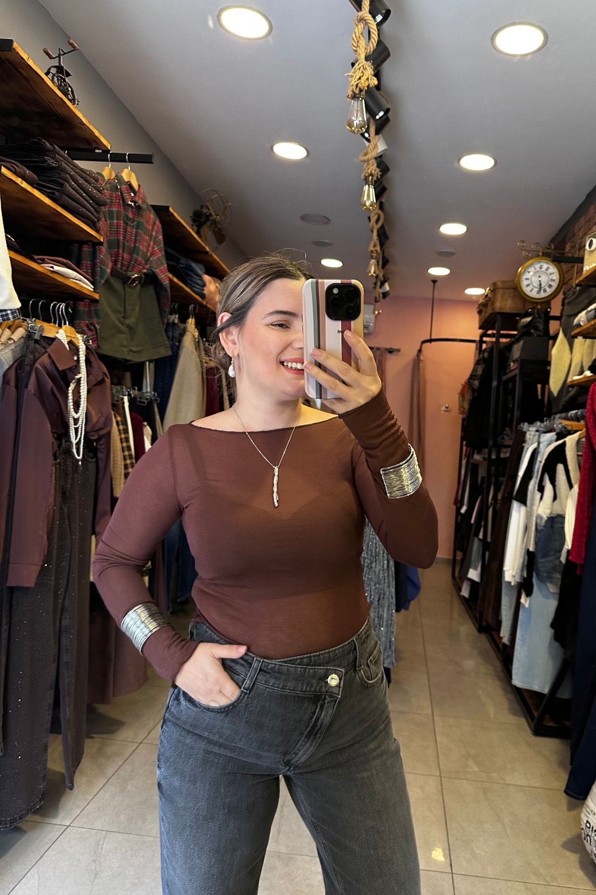 Transparan Bluz - Kahve