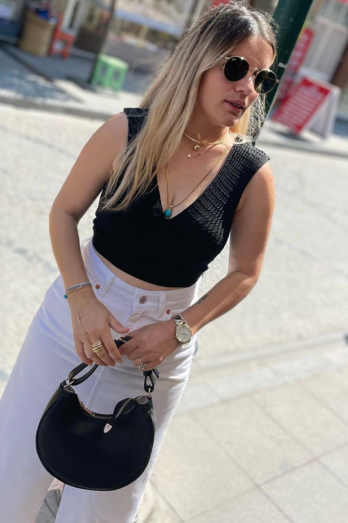 Triko Kruvaze Triko Crop - SİYAH