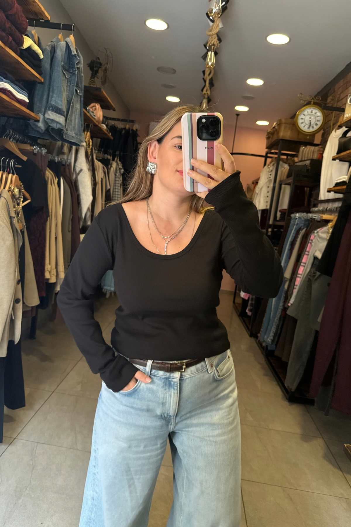 U Yaka Fitilli Badi - Siyah